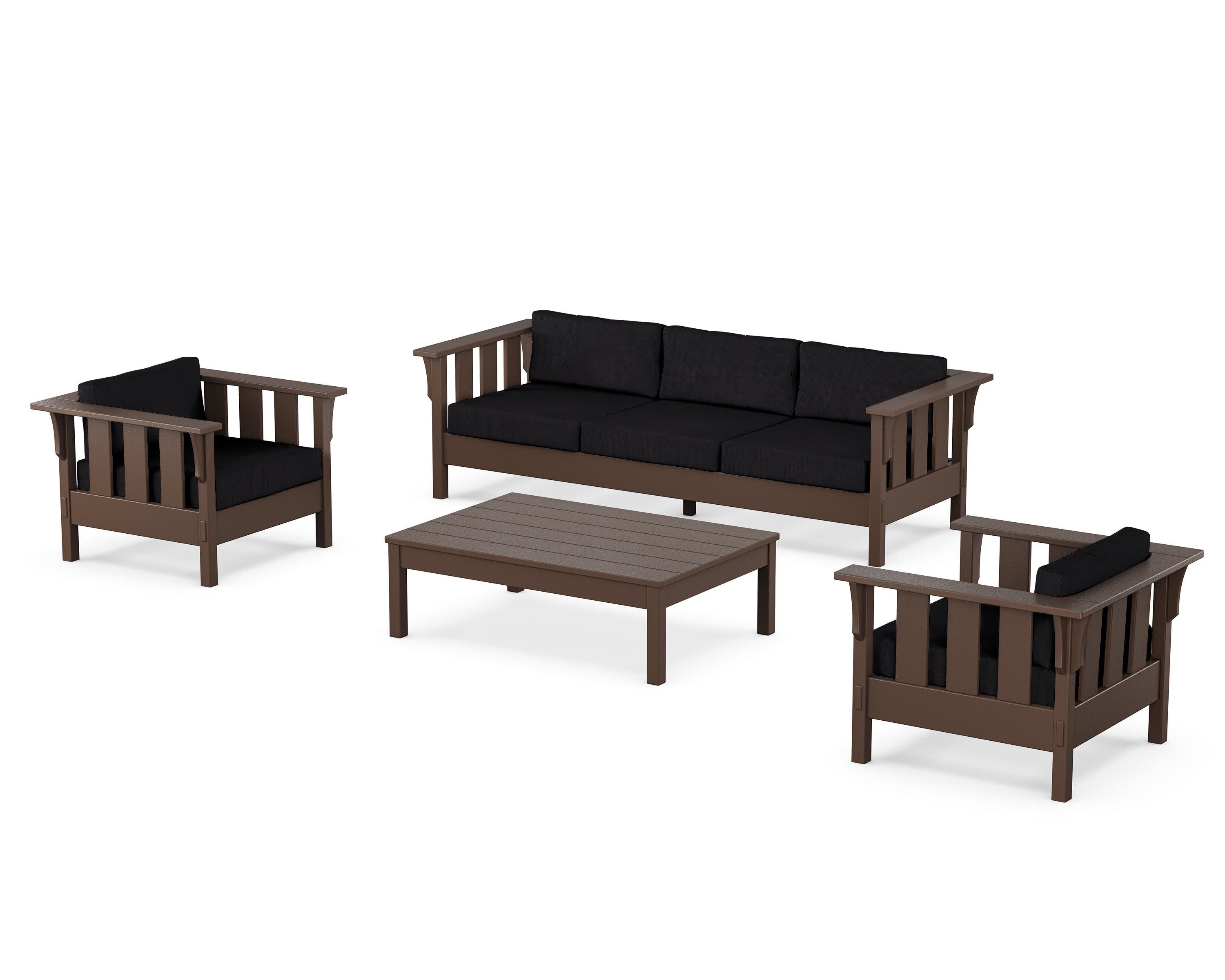 Acadia 4-Piece Deep Seating Set with Sofa in Mahogany / Midnight Linen