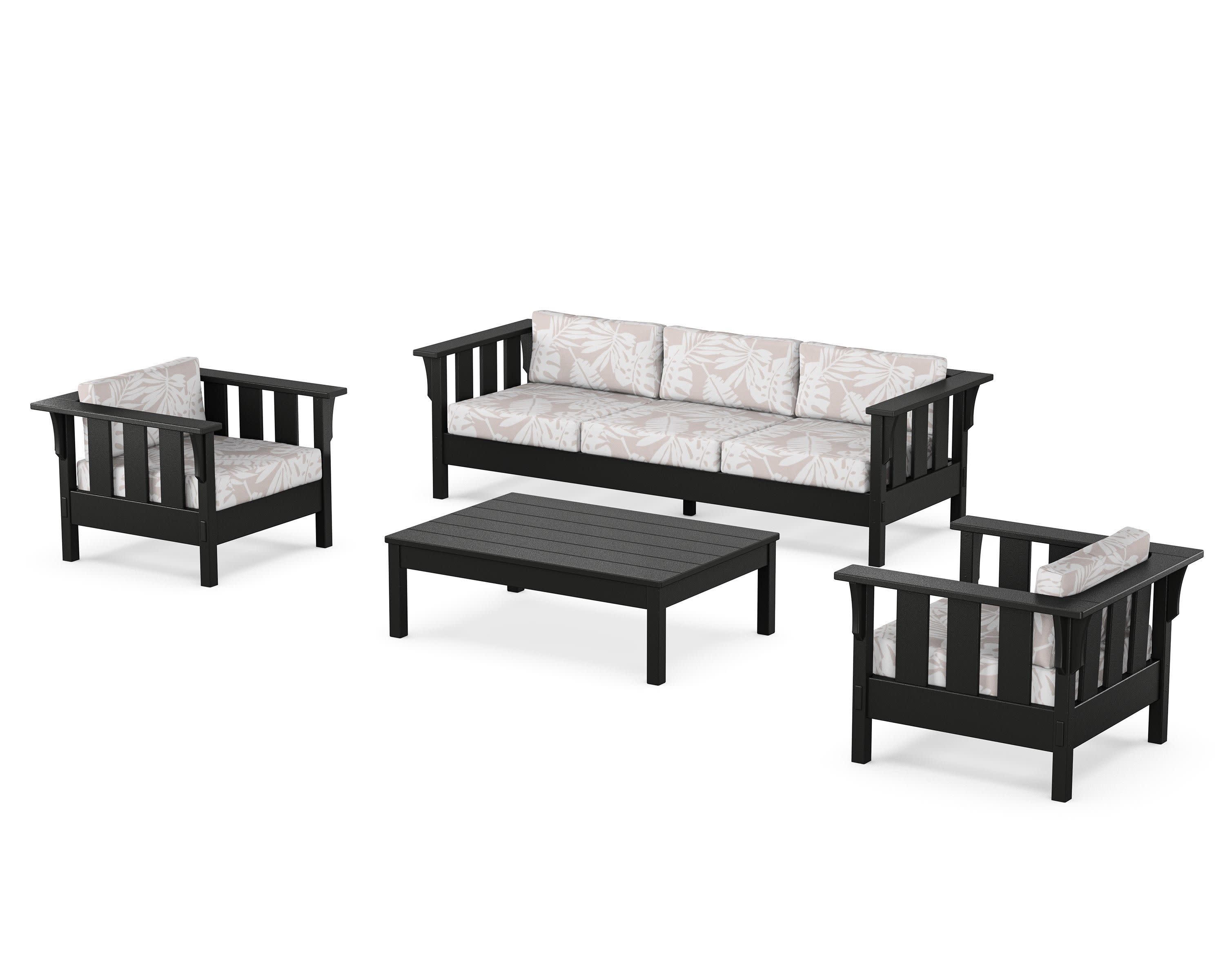 Acadia 4-Piece Deep Seating Set with Sofa in Black / Leaf Dune Burlap