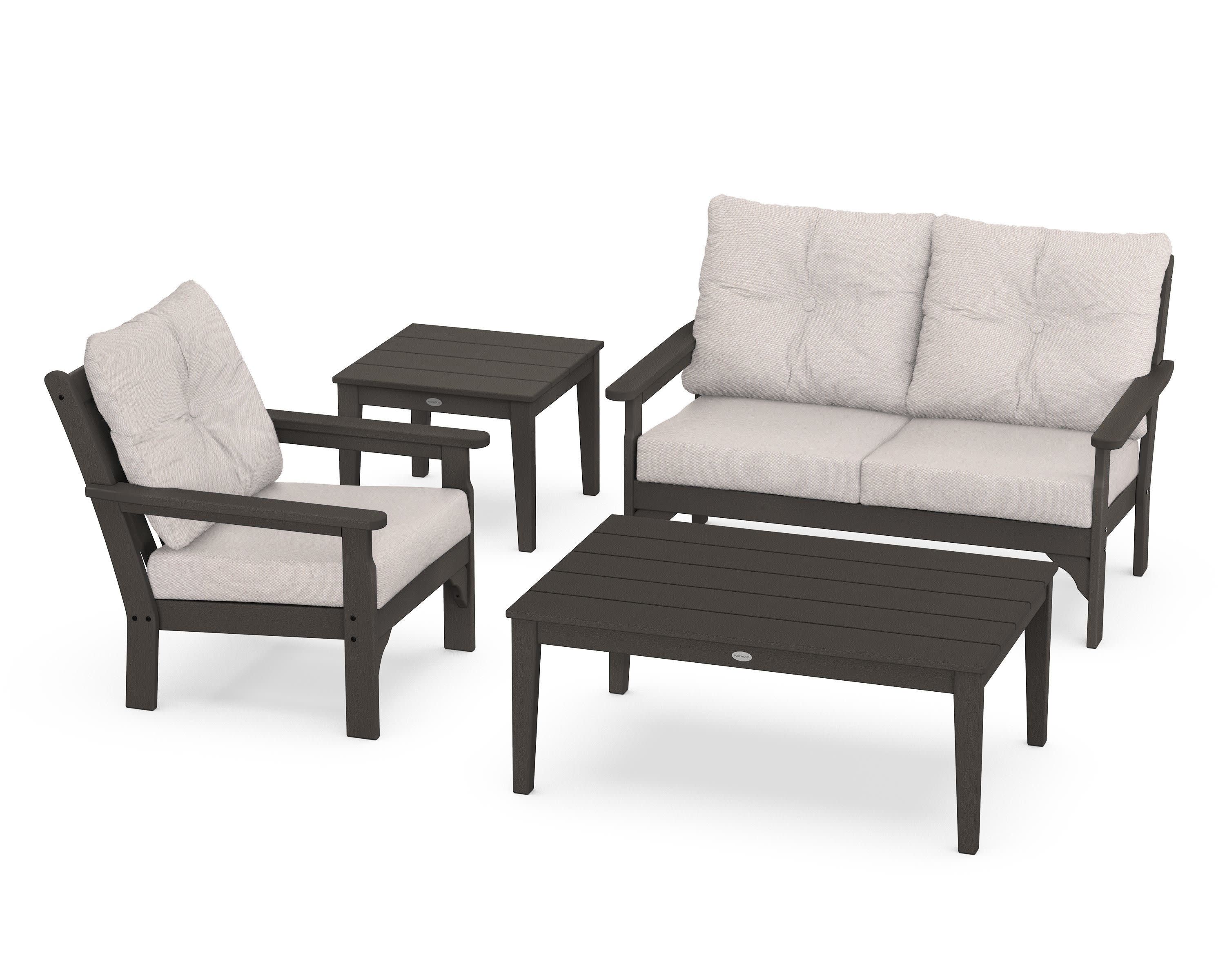 Vineyard 4-Piece Deep Seating Set in Vintage Coffee / Dune Burlap