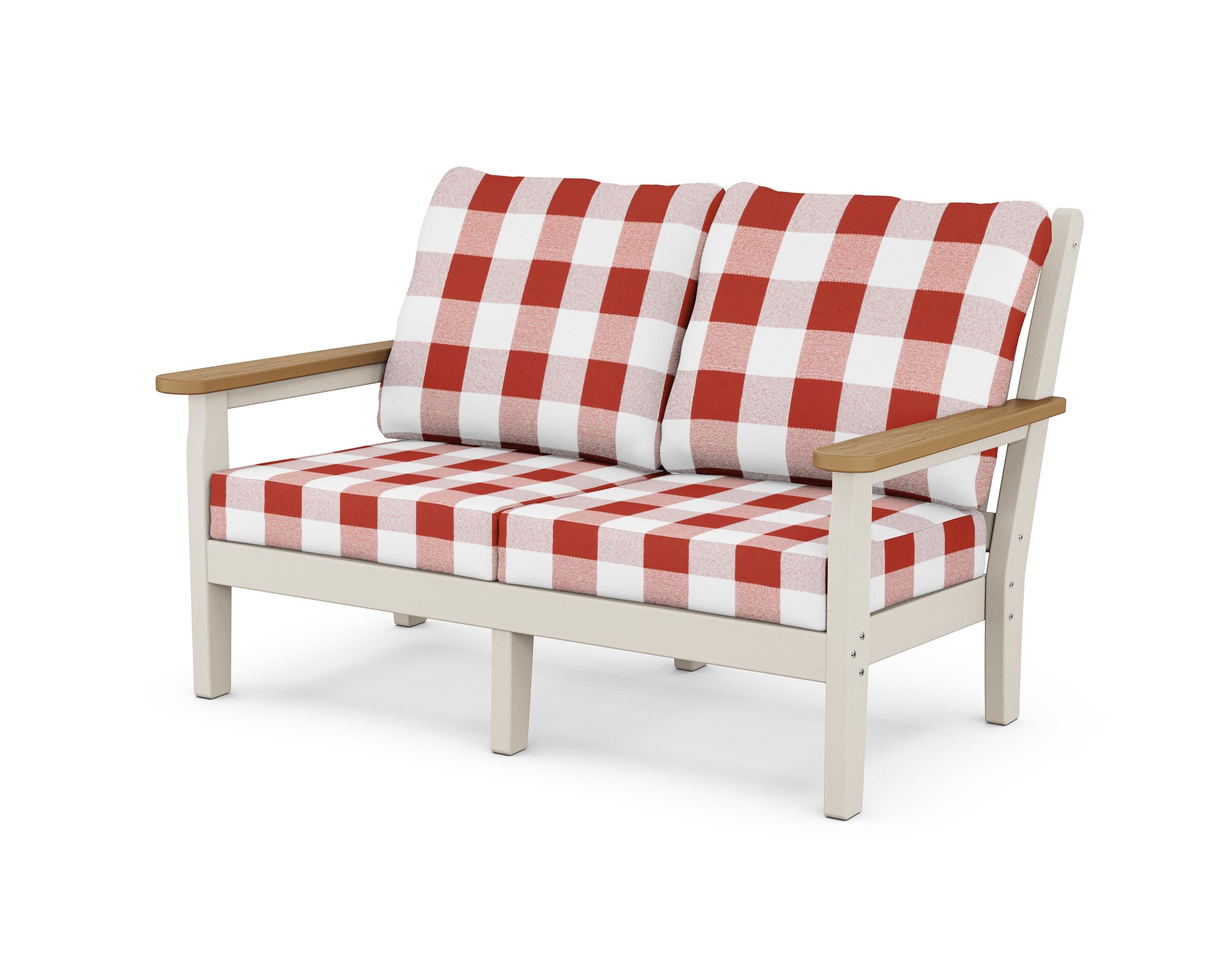 Chippendale Deep Seating Loveseat in Sand / Natural / Buffalo Plaid Crimson