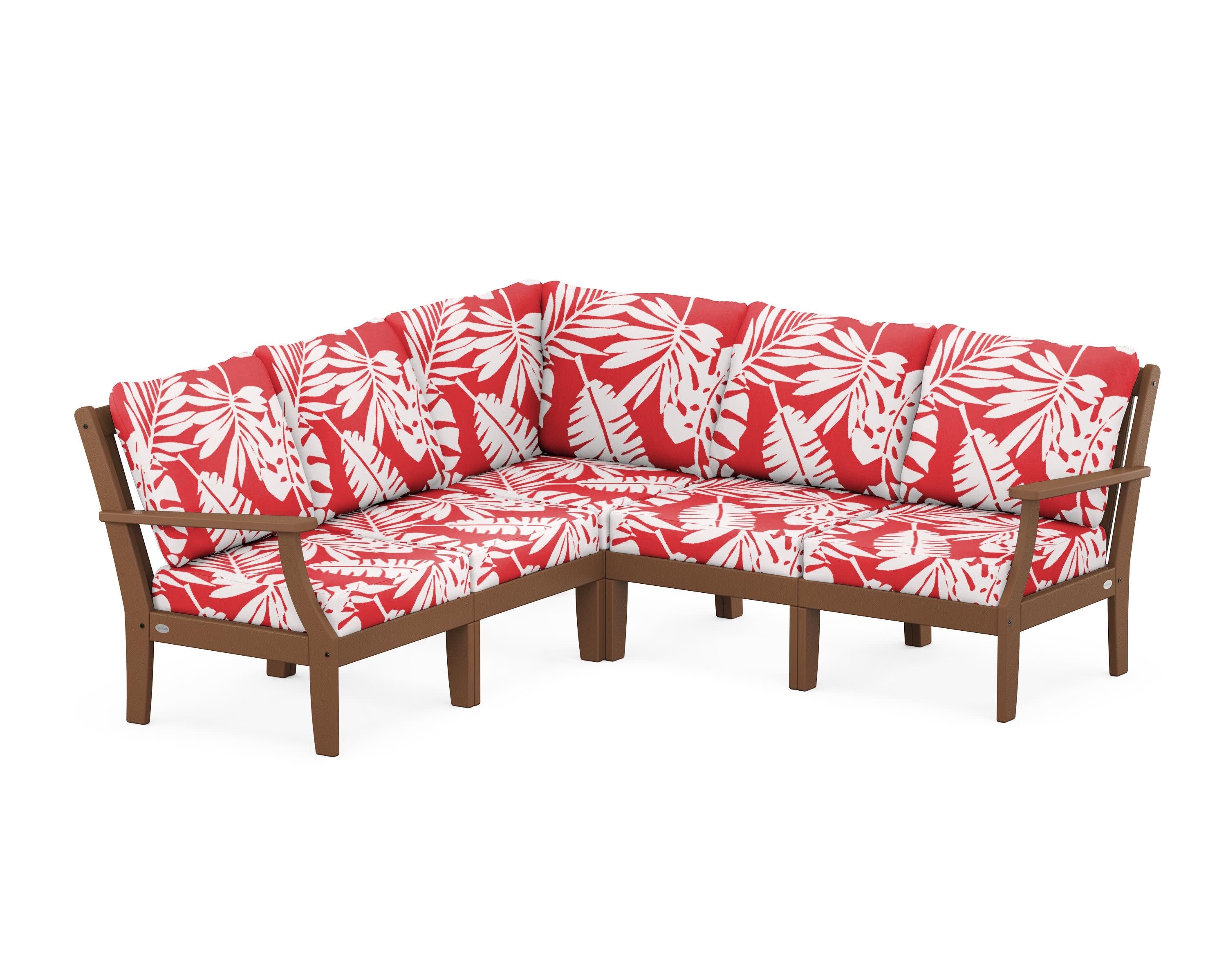 Braxton Modular 5-Piece Deep Seating Set in Teak / Leaf Crimson
