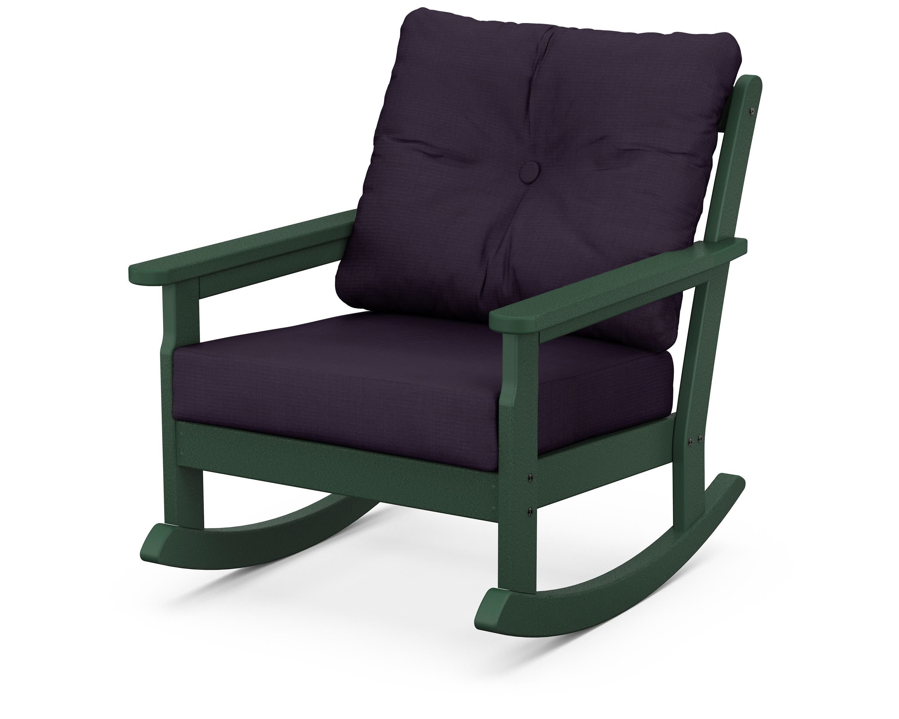 Vineyard Deep Seating Rocking Chair in Green / Navy Linen