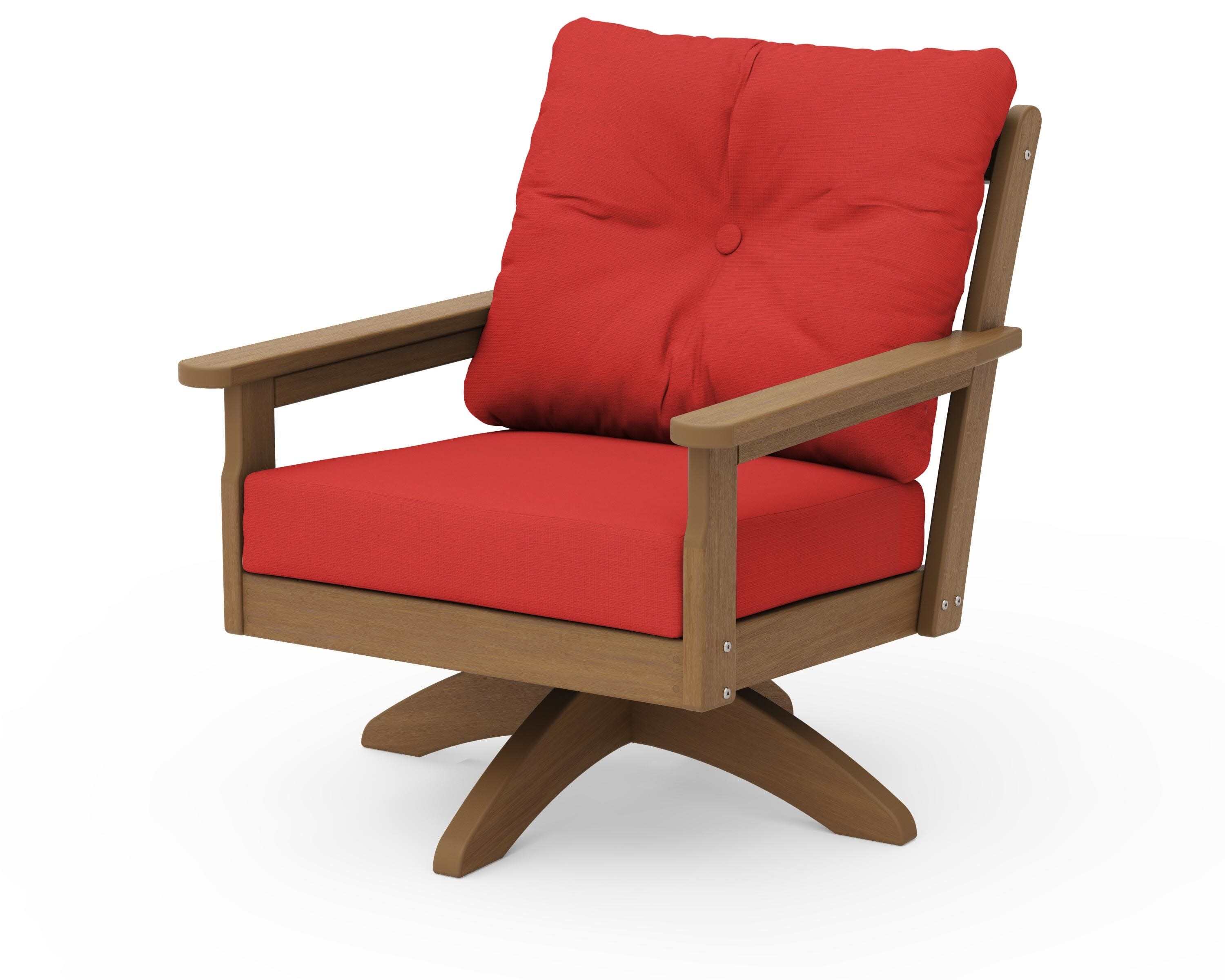 Vineyard Deep Seating Swivel Chair in Natural / Crimson Linen