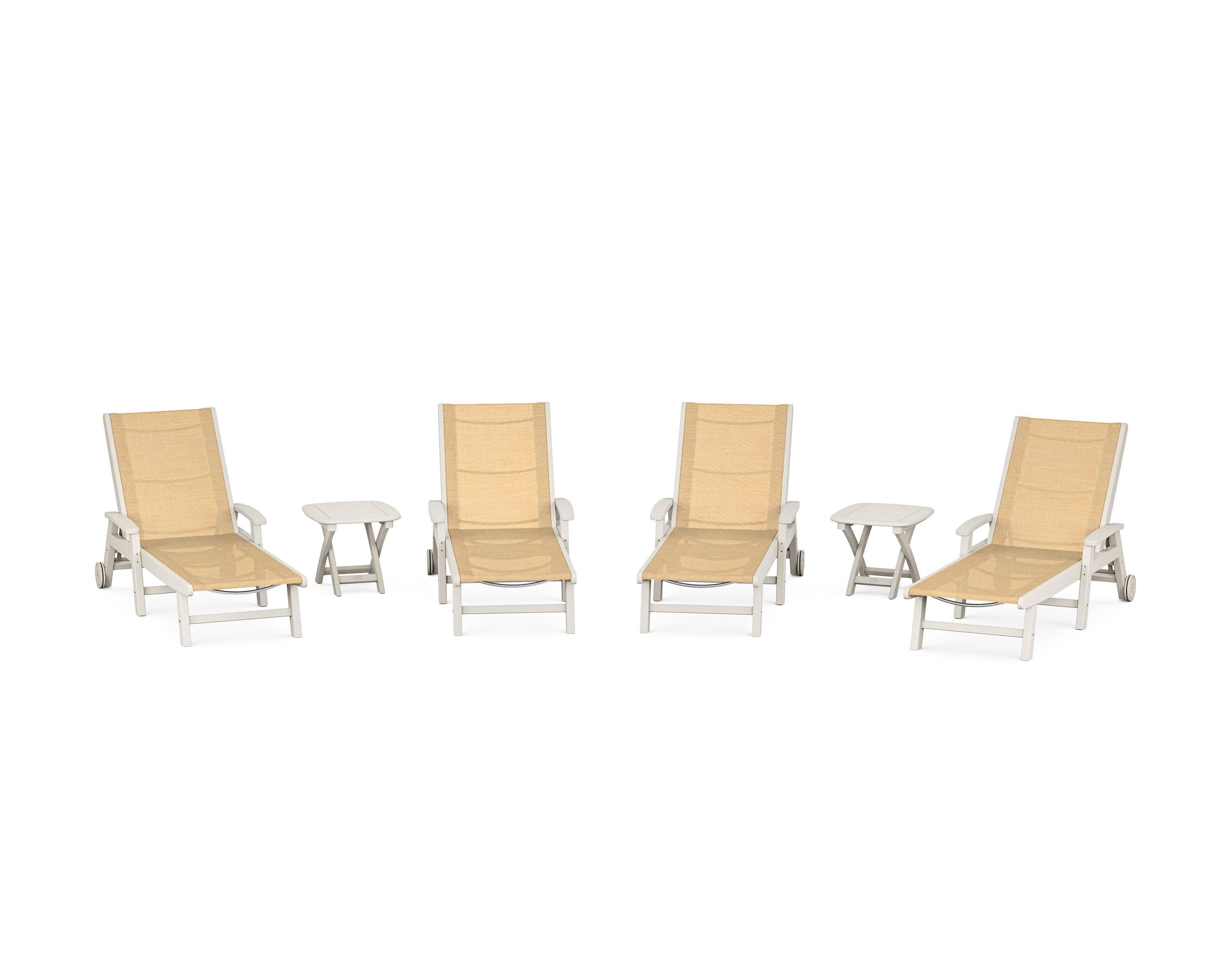 Coastal Chaise 6-Piece Set with Wheels in Sand / Dupioni Apricot Sling