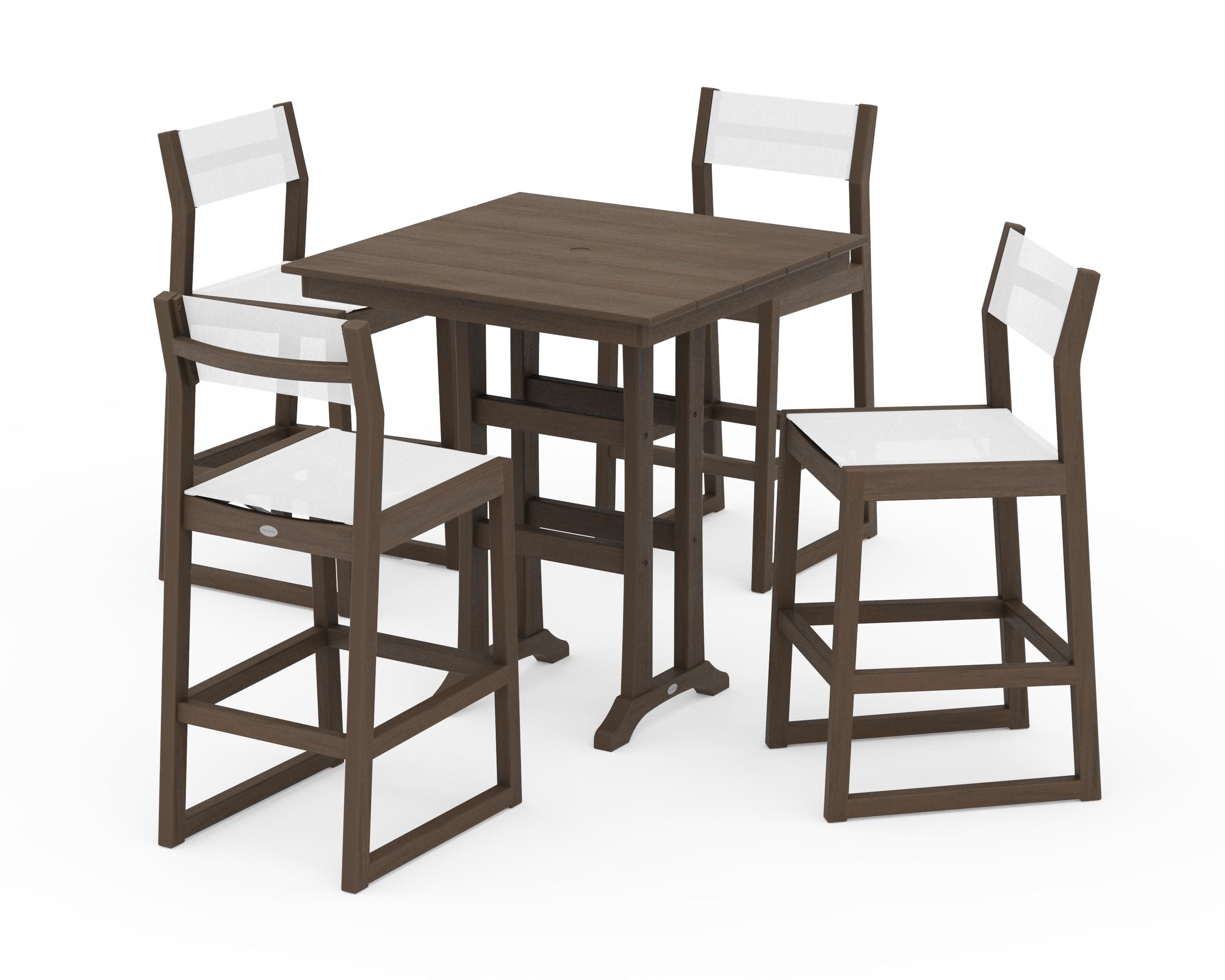 EDGE Sling Arm Chair 5-Piece Farmhouse Bar Set with Trestle Legs in Kona / White Sling