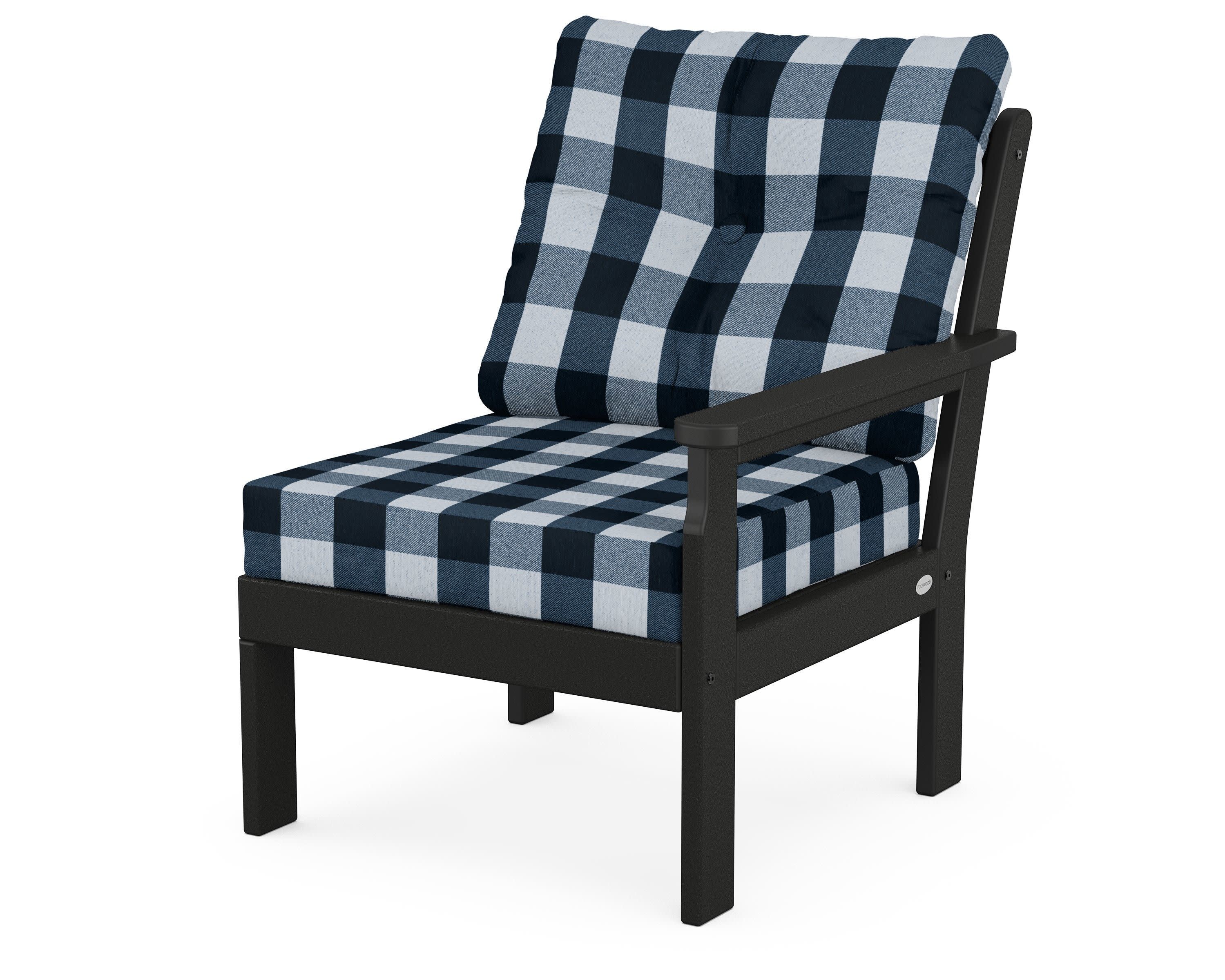 Vineyard Modular Right Arm Chair in Black / Buffalo Plaid Marine Indigo