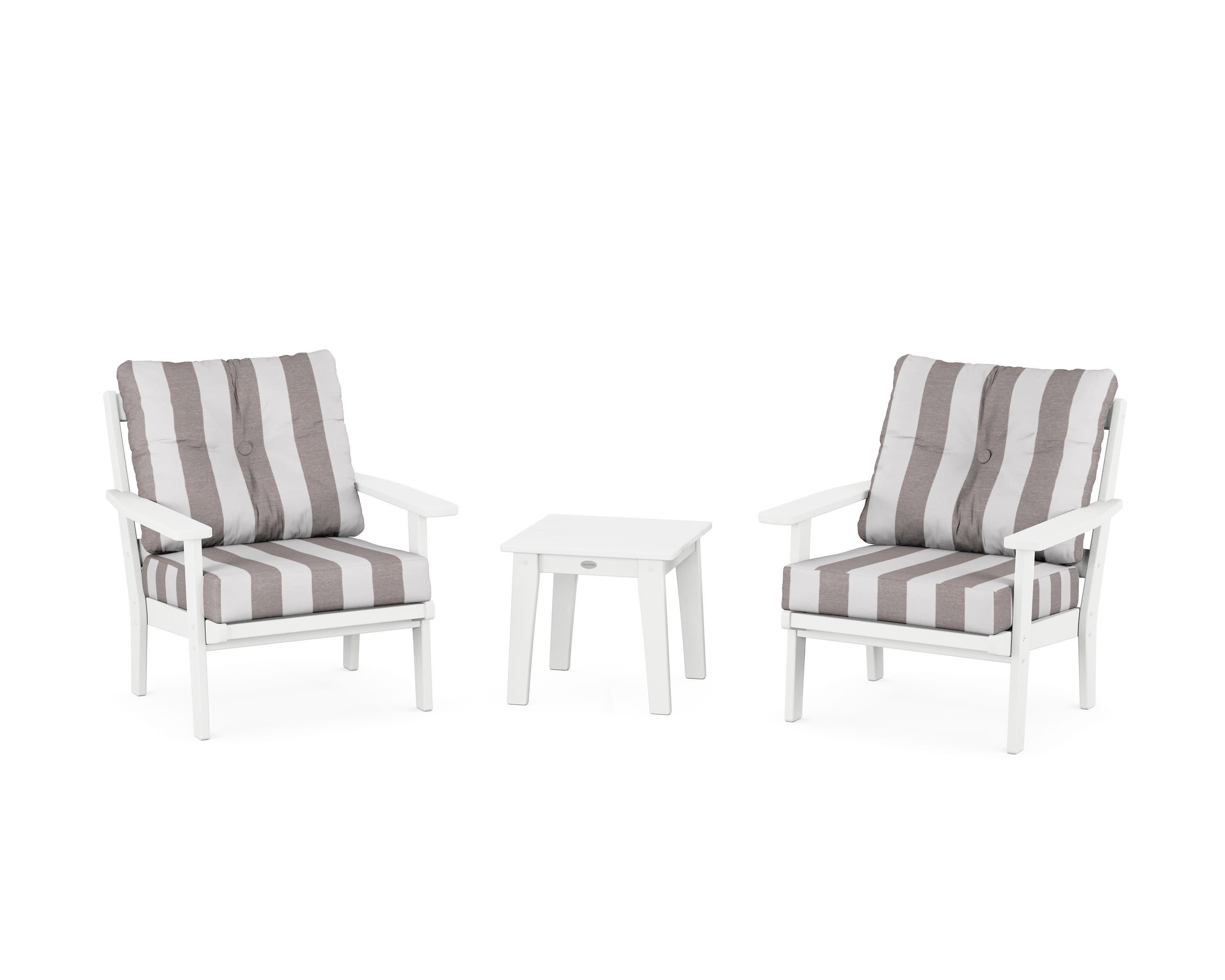 Oxford 3-Piece Deep Seating Set in White / Cabana Stripe Grey Mist