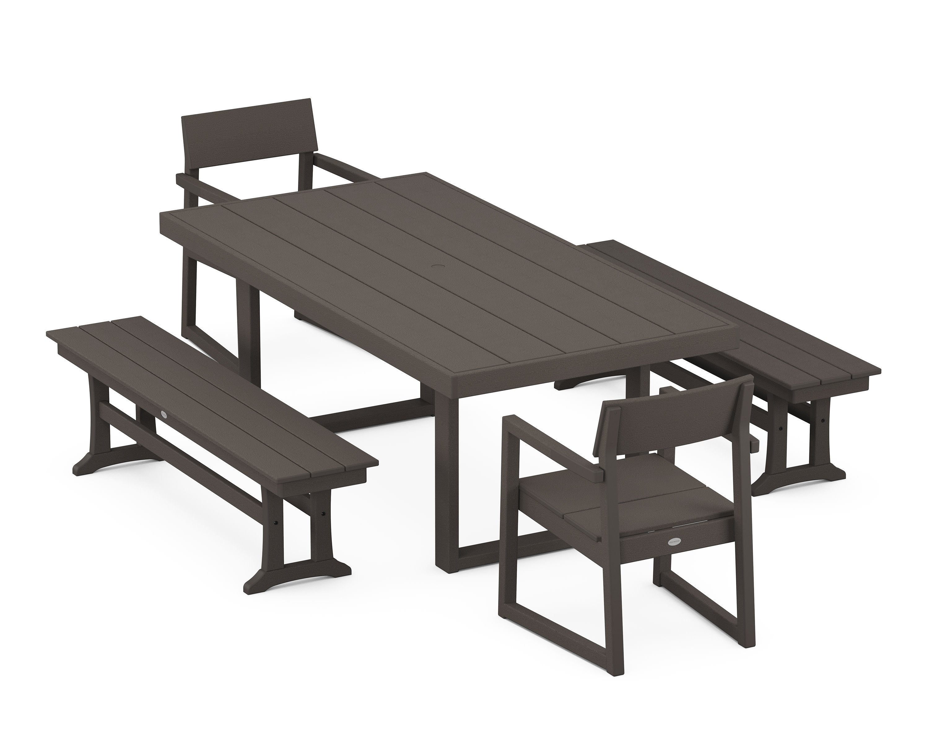 EDGE 5-Piece Dining Set with Benches in Vintage Coffee