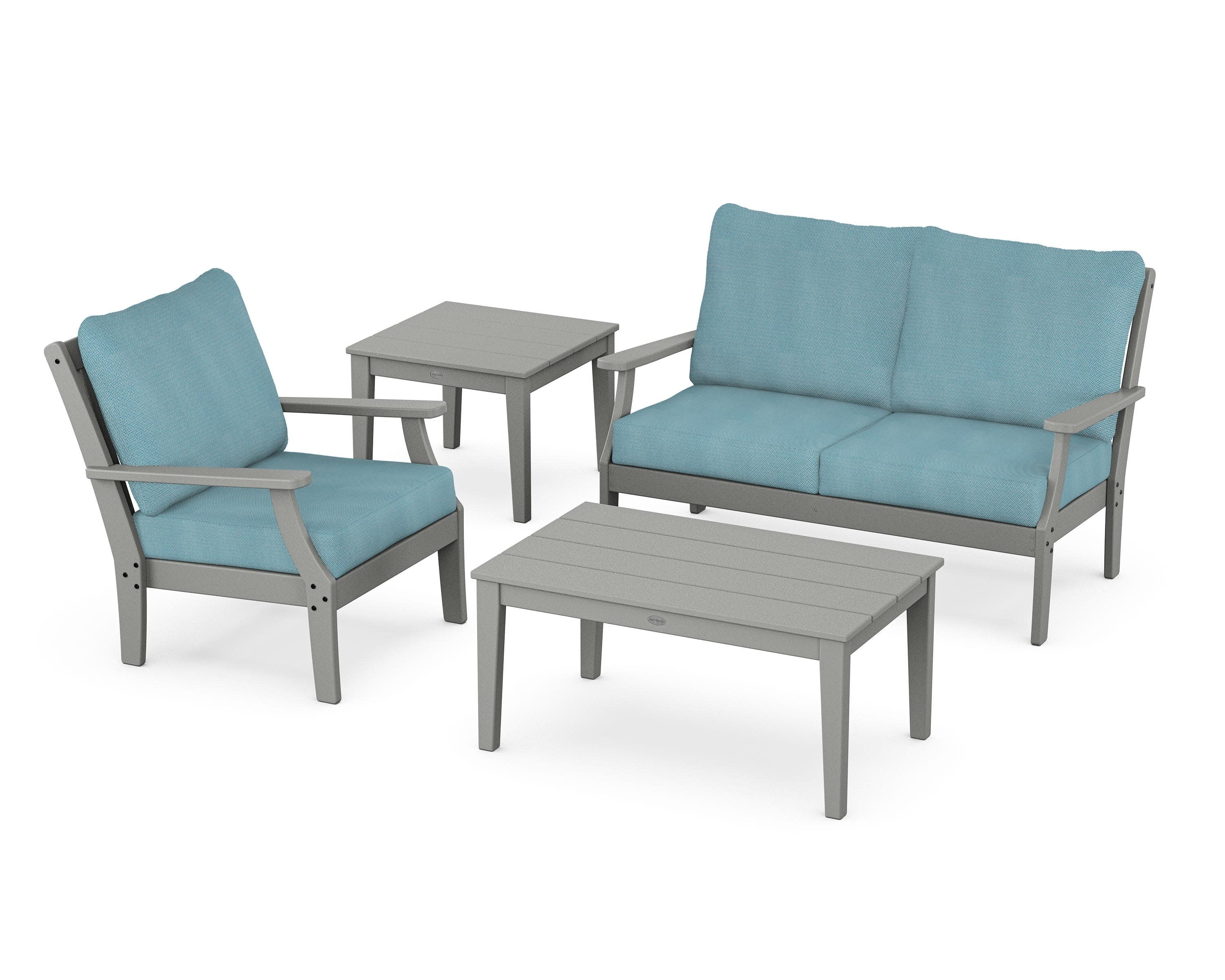 Braxton 4-Piece Deep Seating Set in Slate Grey / Lattice Sky Blue