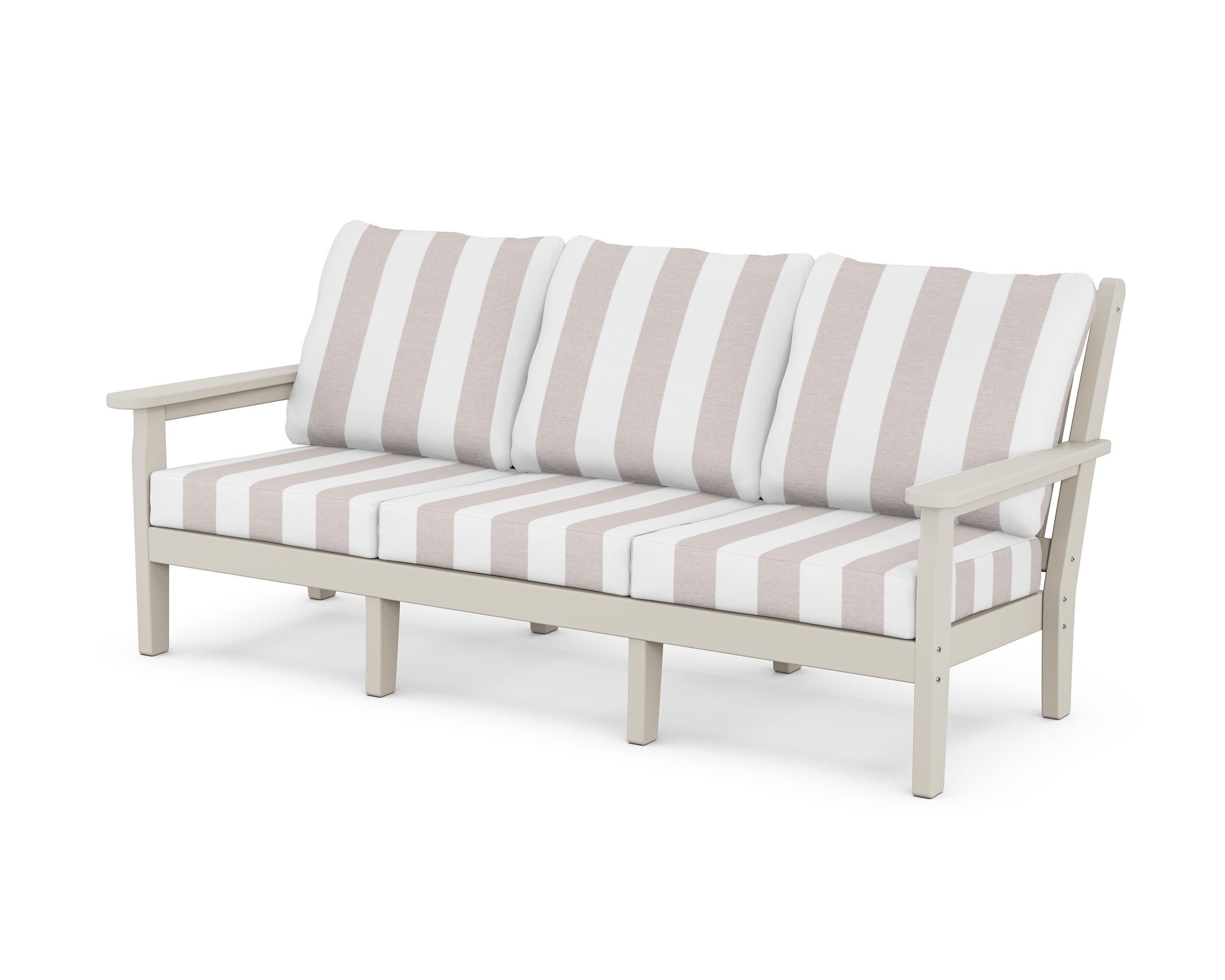 Chippendale Deep Seating Sofa in Sand / Cabana Stripe Dune Burlap