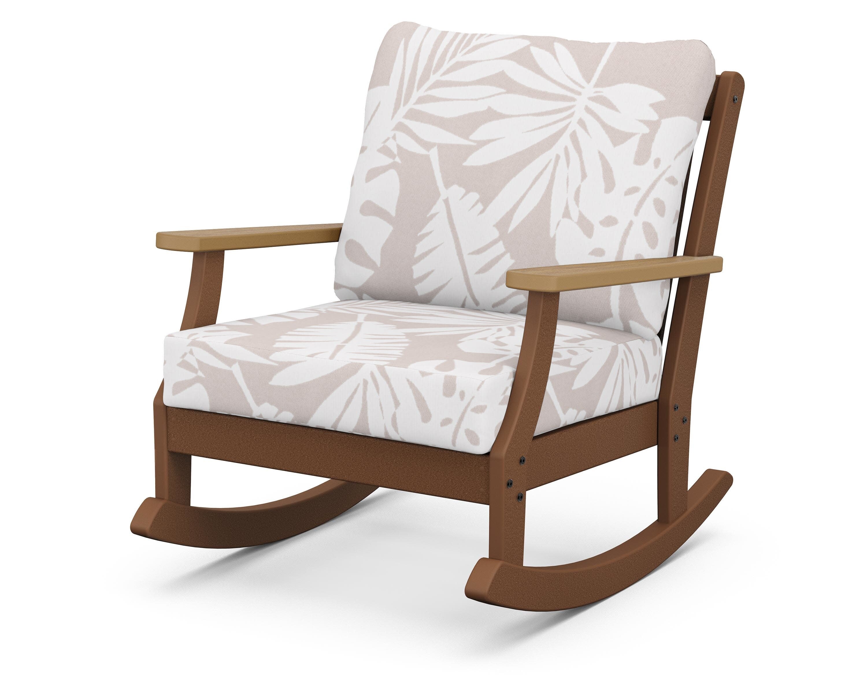 Braxton Deep Seating Rocking Chair in Teak / Natural / Leaf Dune Burlap