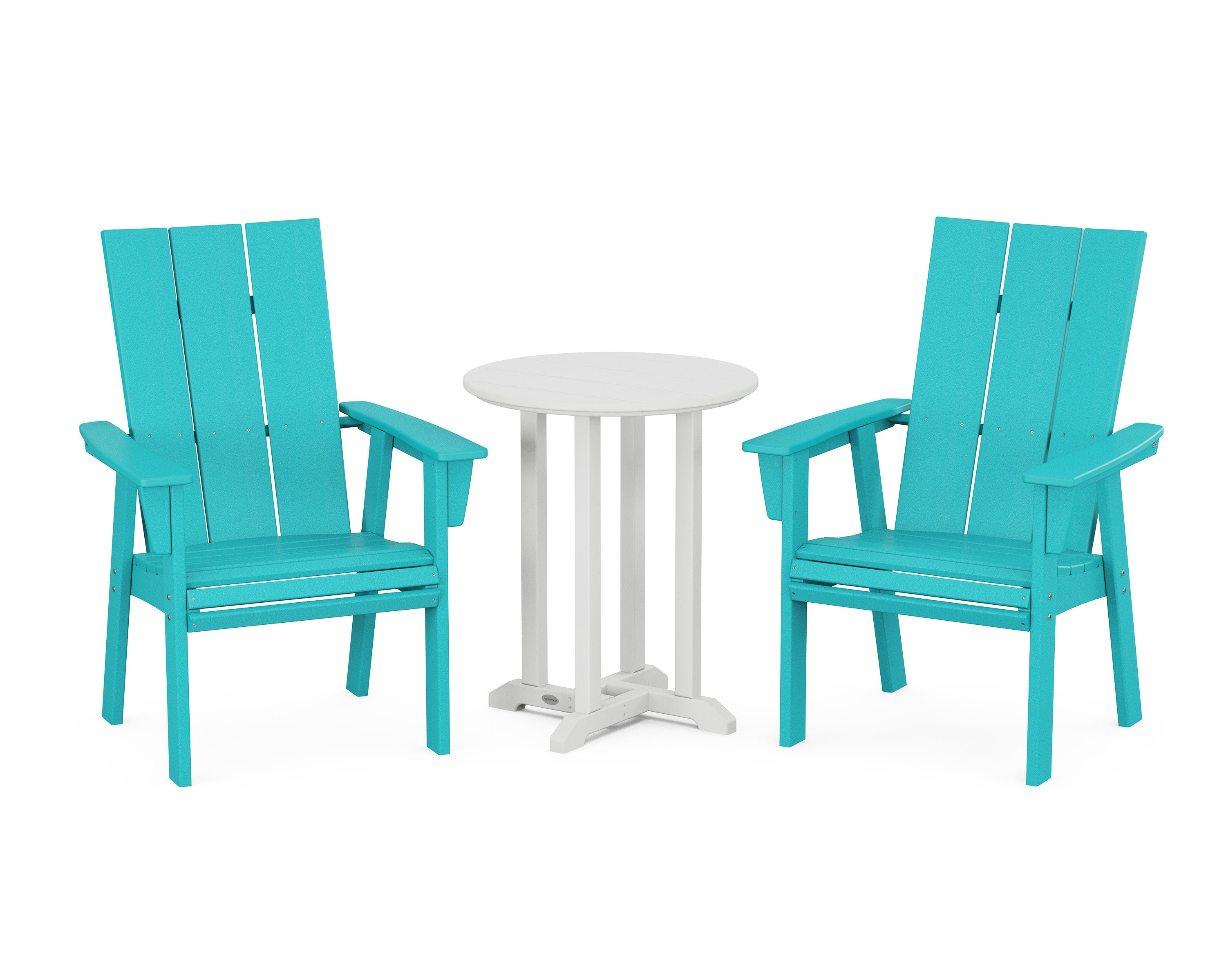 Modern Curveback Adirondack 3-Piece Round Bistro Dining Set in Aruba / White