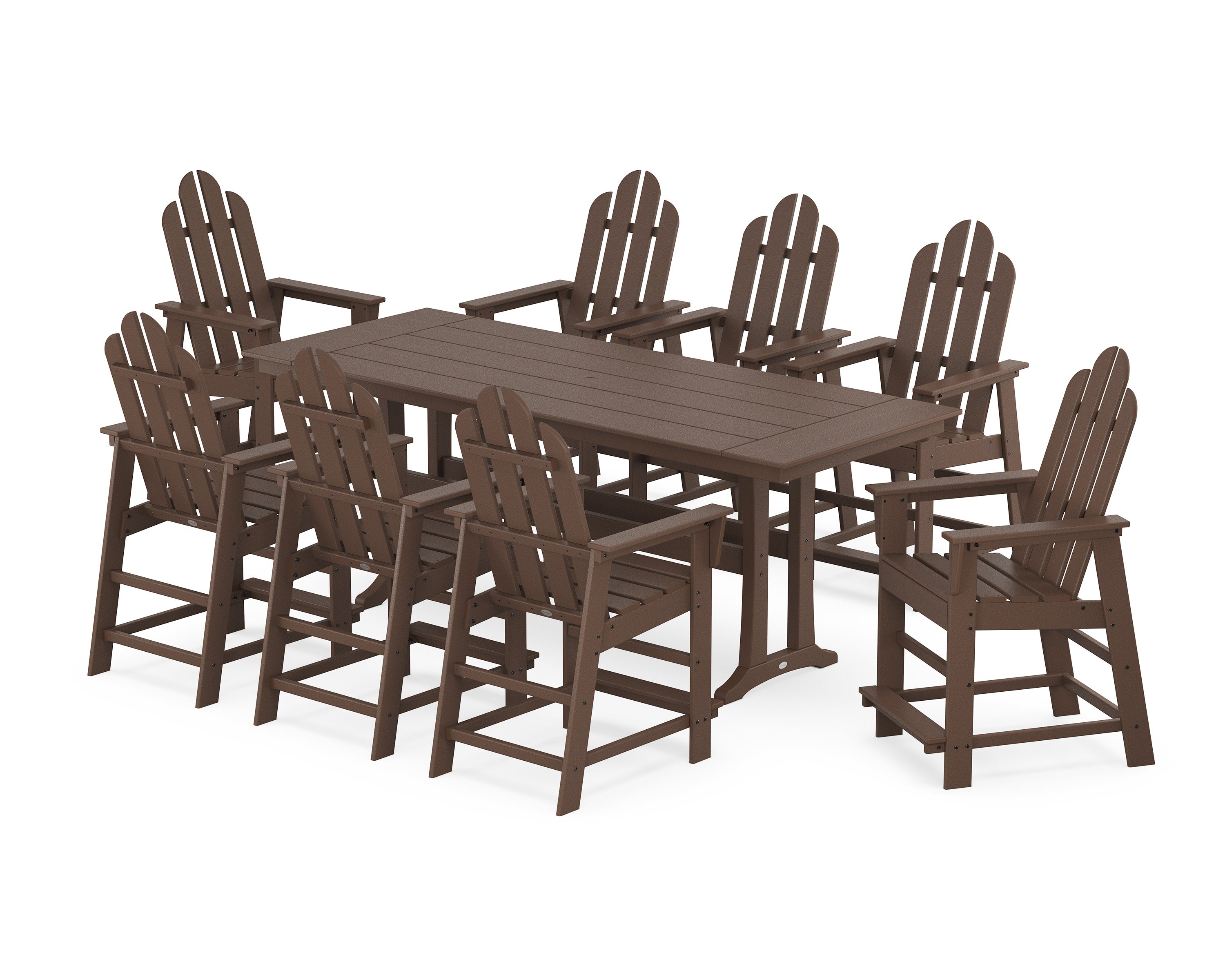 Long Island 9-Piece Farmhouse Counter Set with Trestle Legs in Mahogany