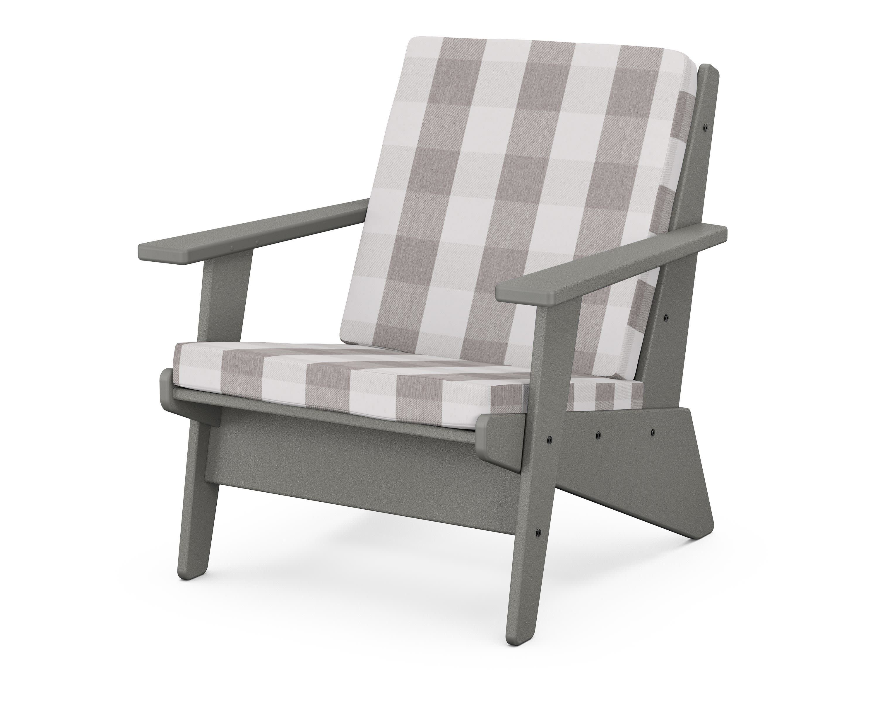 Riviera Modern Lounge Chair in Slate Grey / Buffalo Plaid Grey Mist