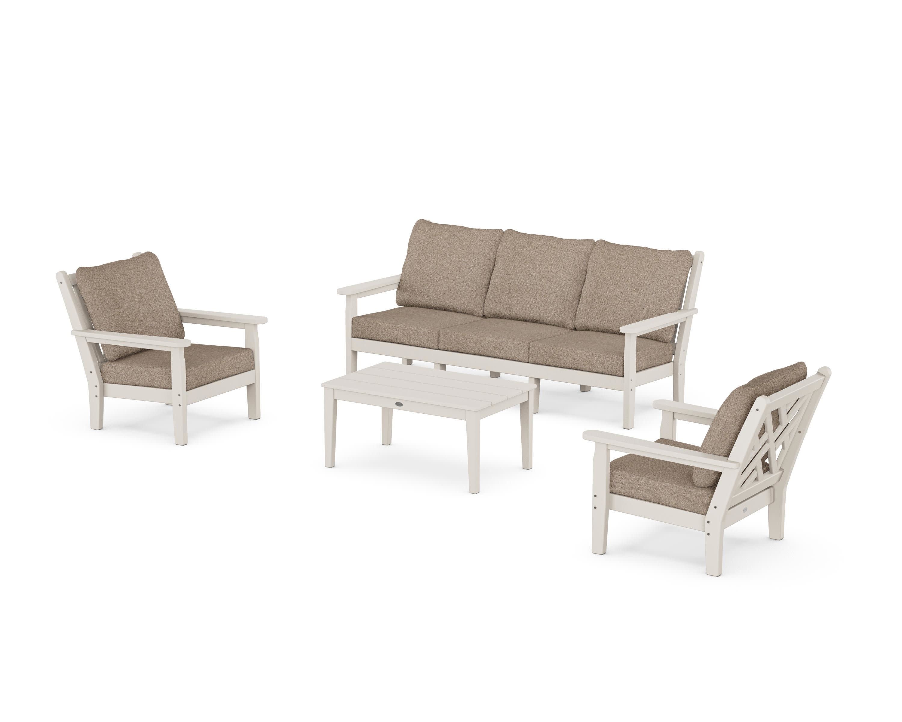 Chippendale 4-Piece Deep Seating Set with Sofa in Sand / Spiced Burlap