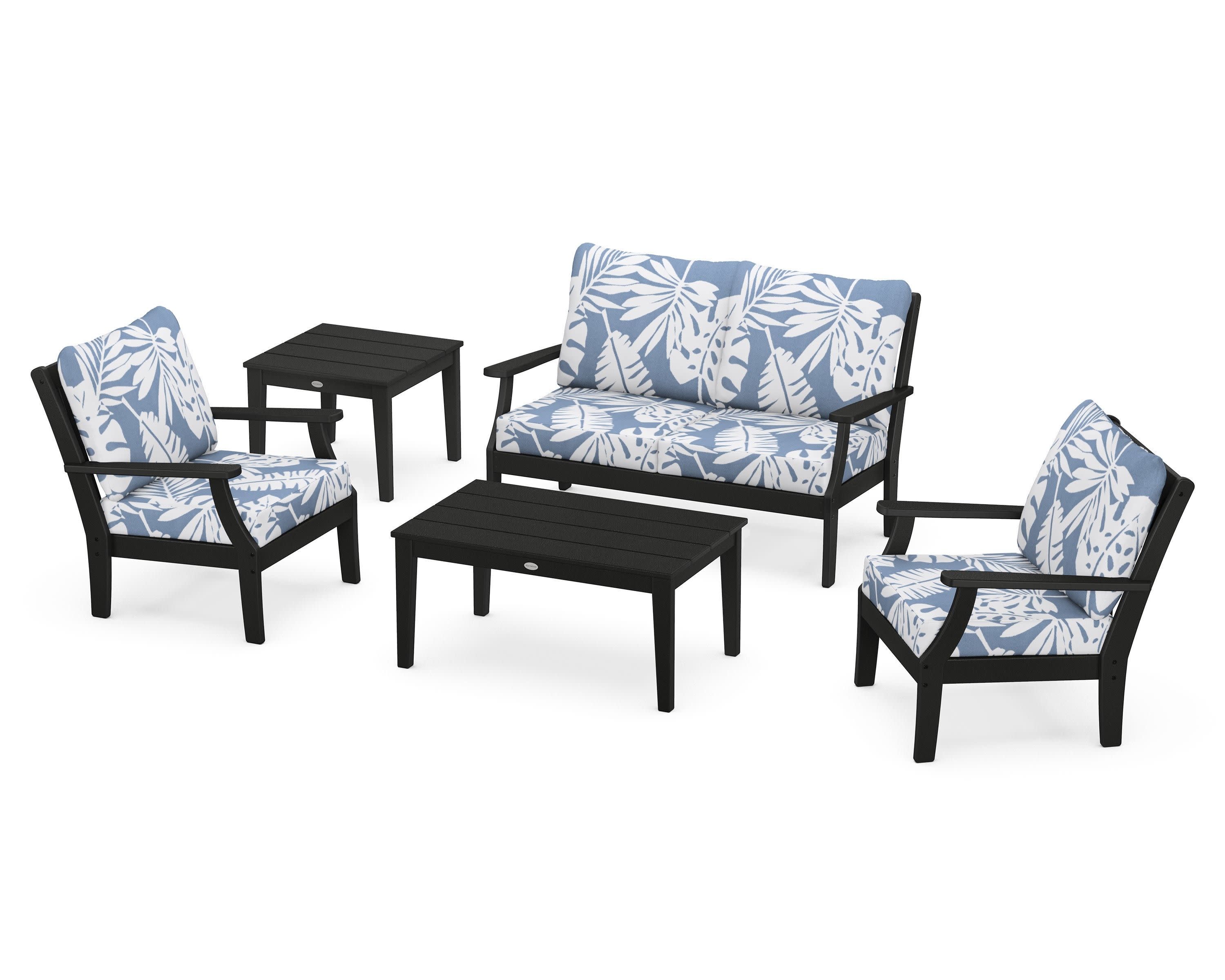Braxton 5-Piece Deep Seating Set in Black / Leaf Sky Blue