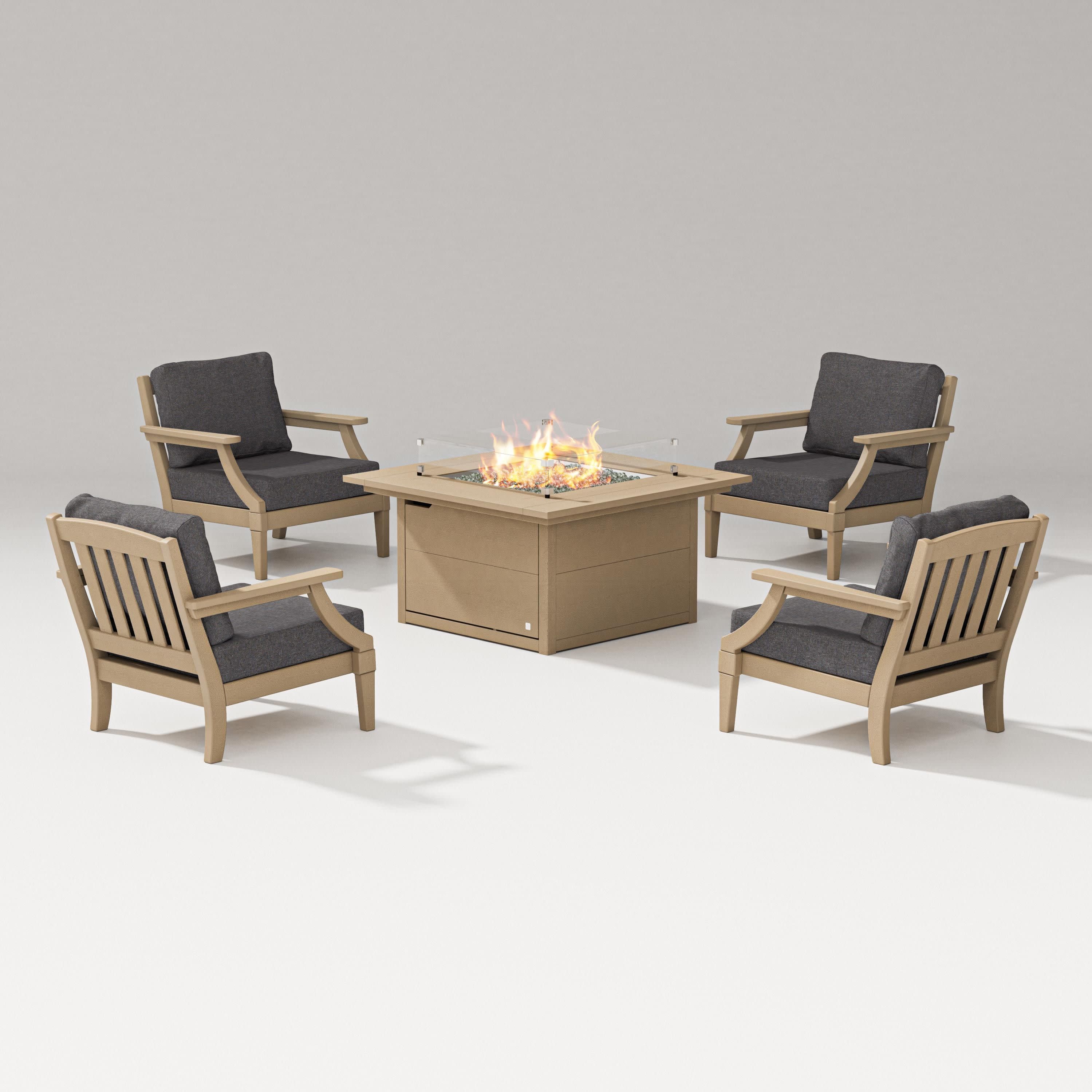Estate 5-Piece Lounge Fire Table Set in Vintage Sahara / Ash Charcoal