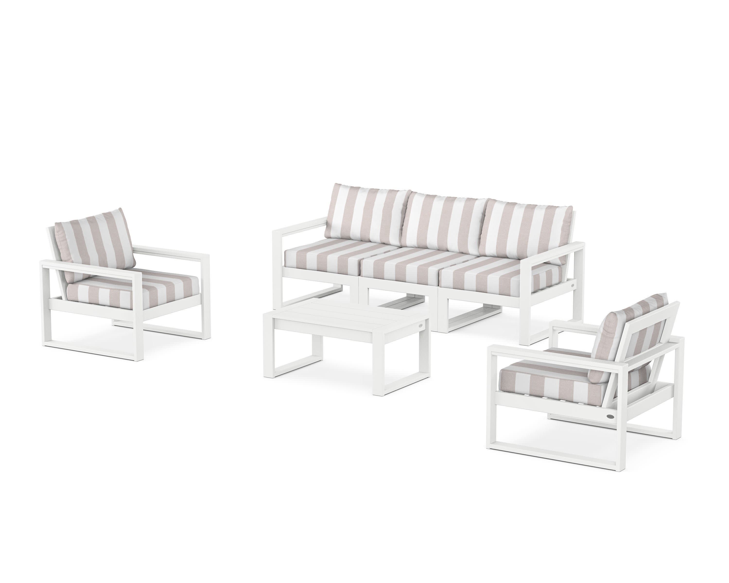 EDGE Sectional 4-Piece Deep Seating Set with Sofa in White / Cabana Stripe Dune Burlap