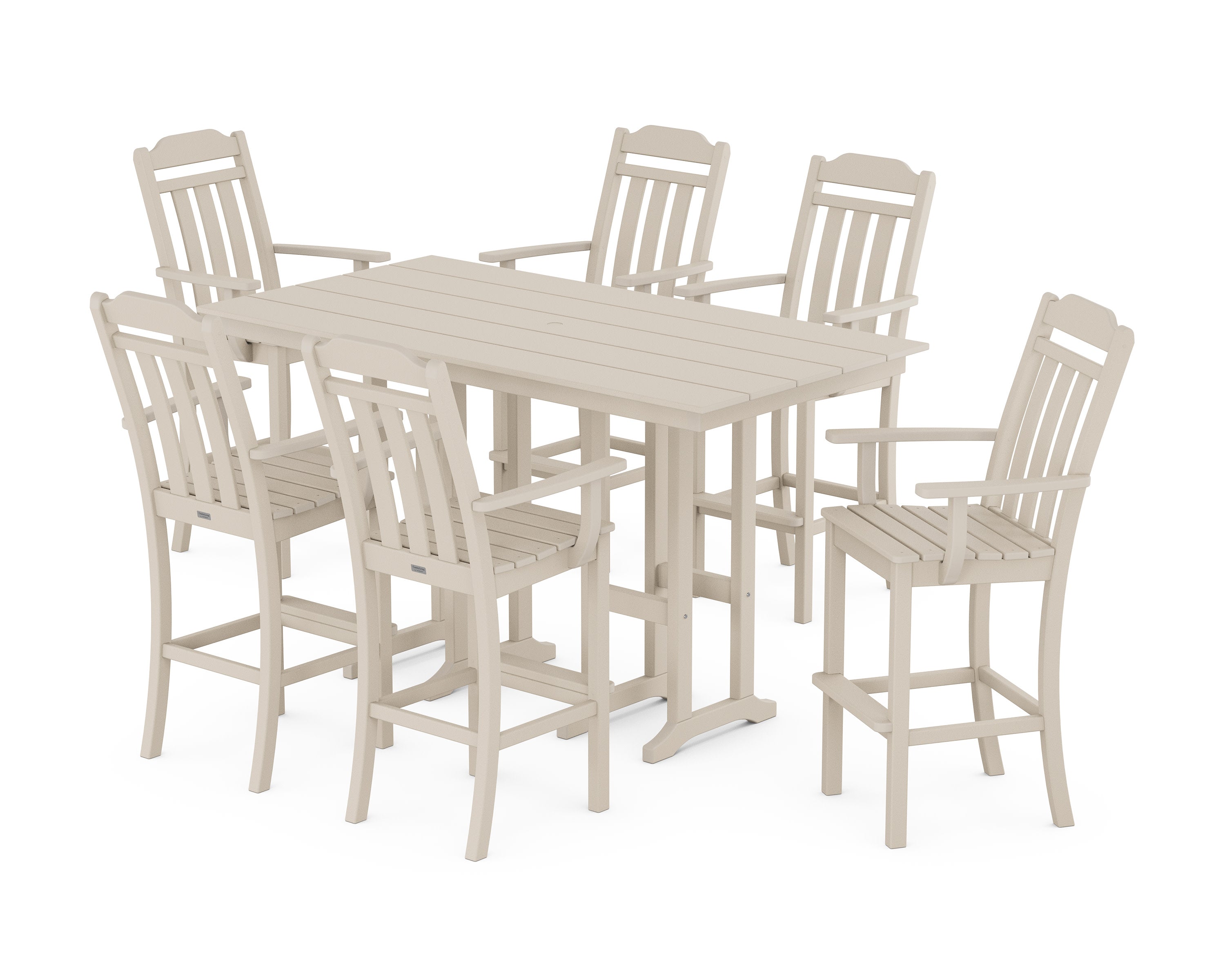 Cottage Arm Chair 7-Piece Farmhouse Bar Set in Sand