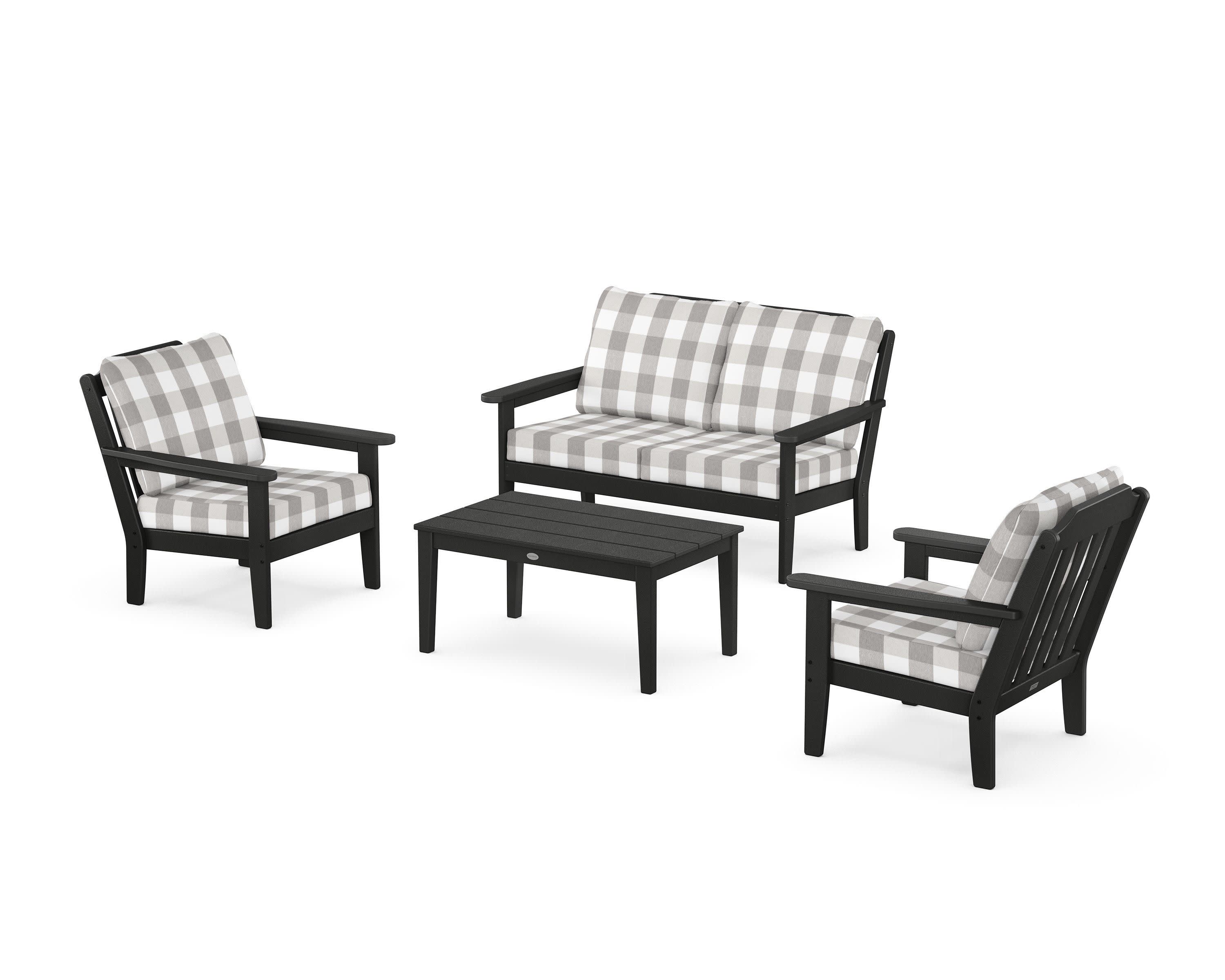 Cottage 4-Piece Deep Seating Set with Loveseat in Black / Buffalo Plaid Grey Mist