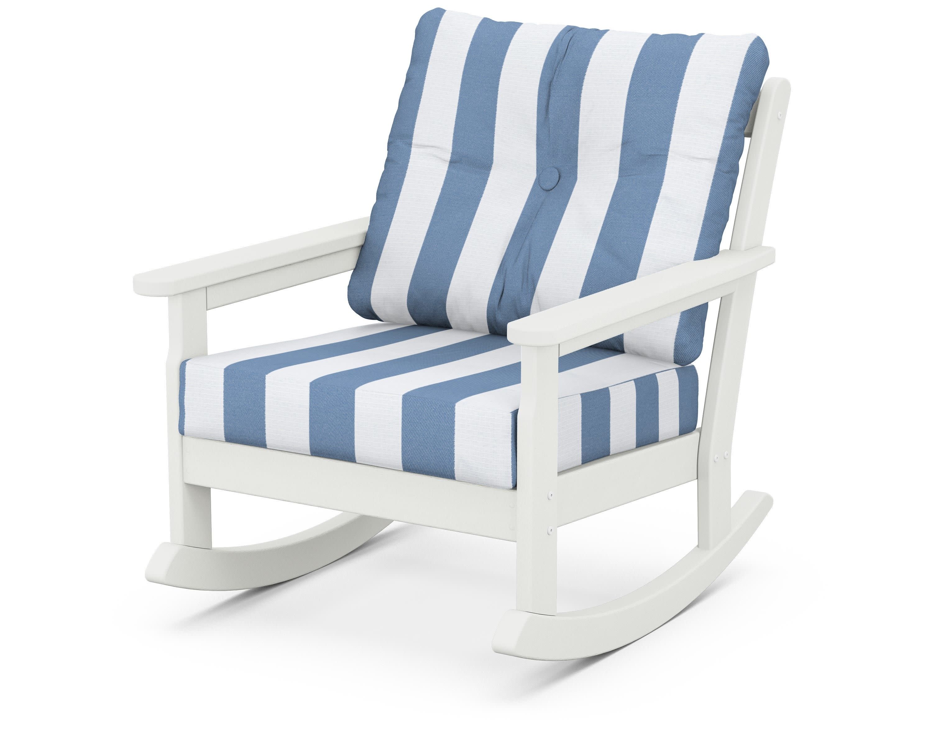 Vineyard Deep Seating Rocking Chair in Vintage White / Cabana Stripe Sky Blue