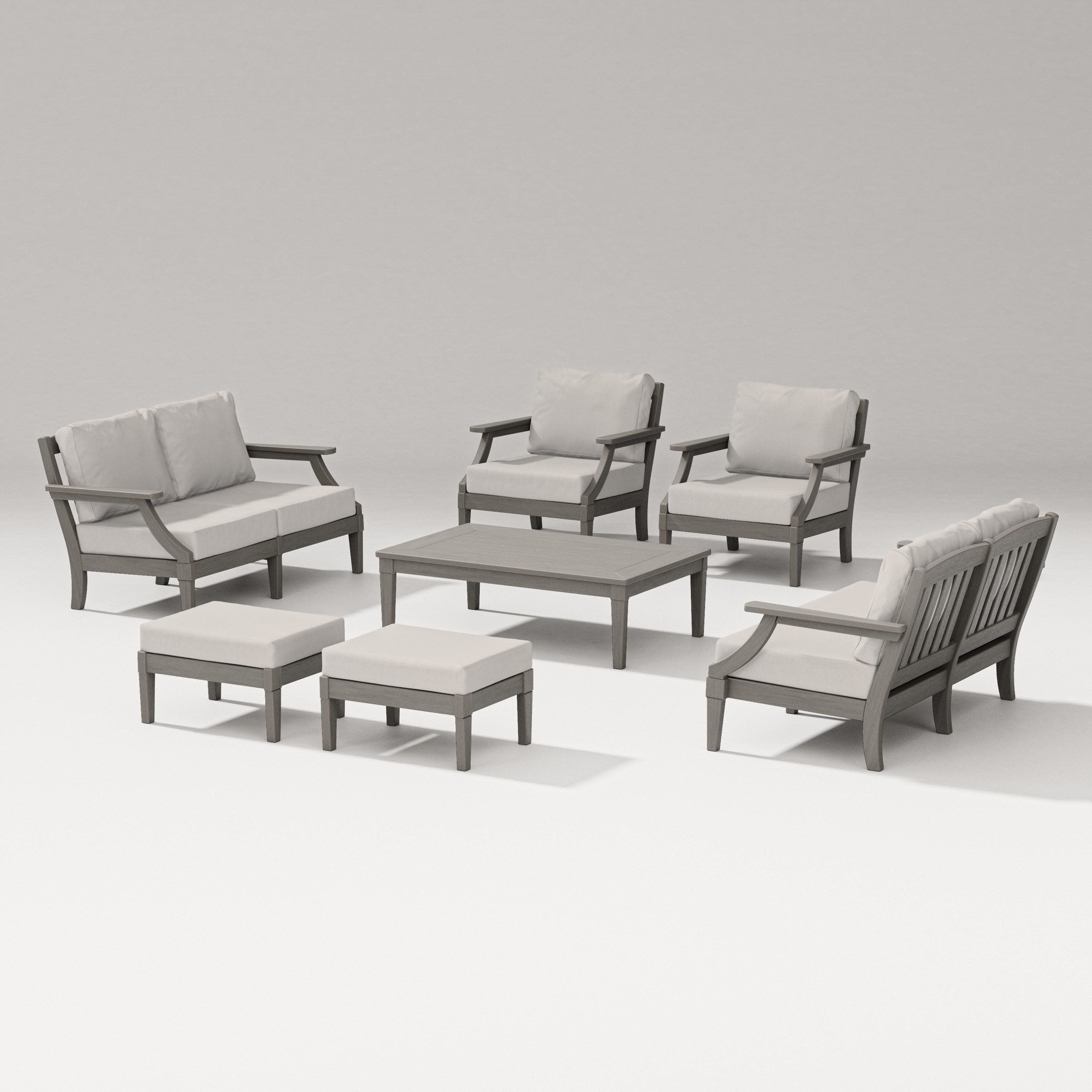 Estate 7-Piece Lounge Loveseat Set in Driftwood / Cast Ash
