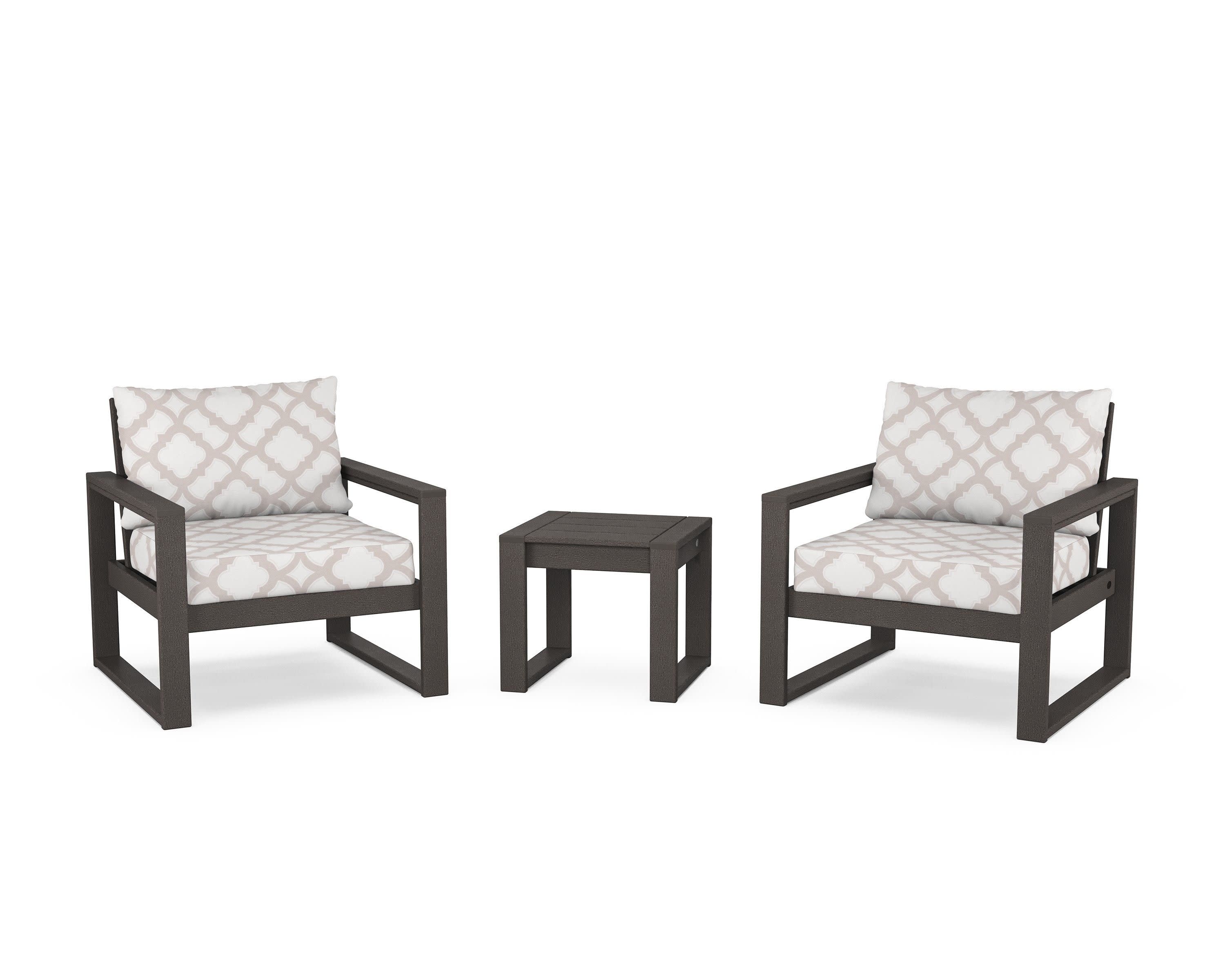 EDGE Sectional 3-Piece Deep Seating Set in Vintage Coffee / Trellis Dune Burlap