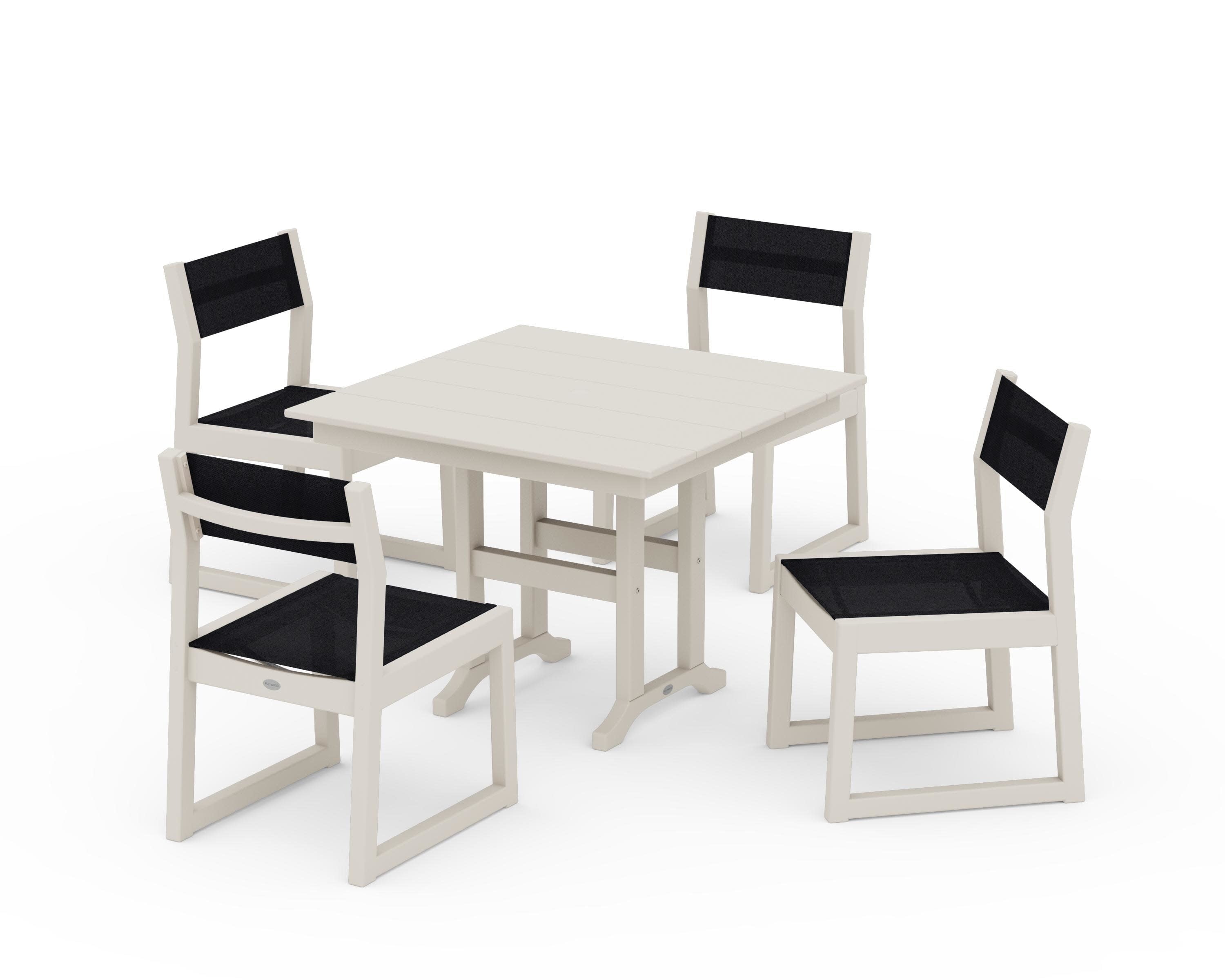 EDGE Sling Side Chair 5-Piece Farmhouse Dining Set in Sand / Black Sling