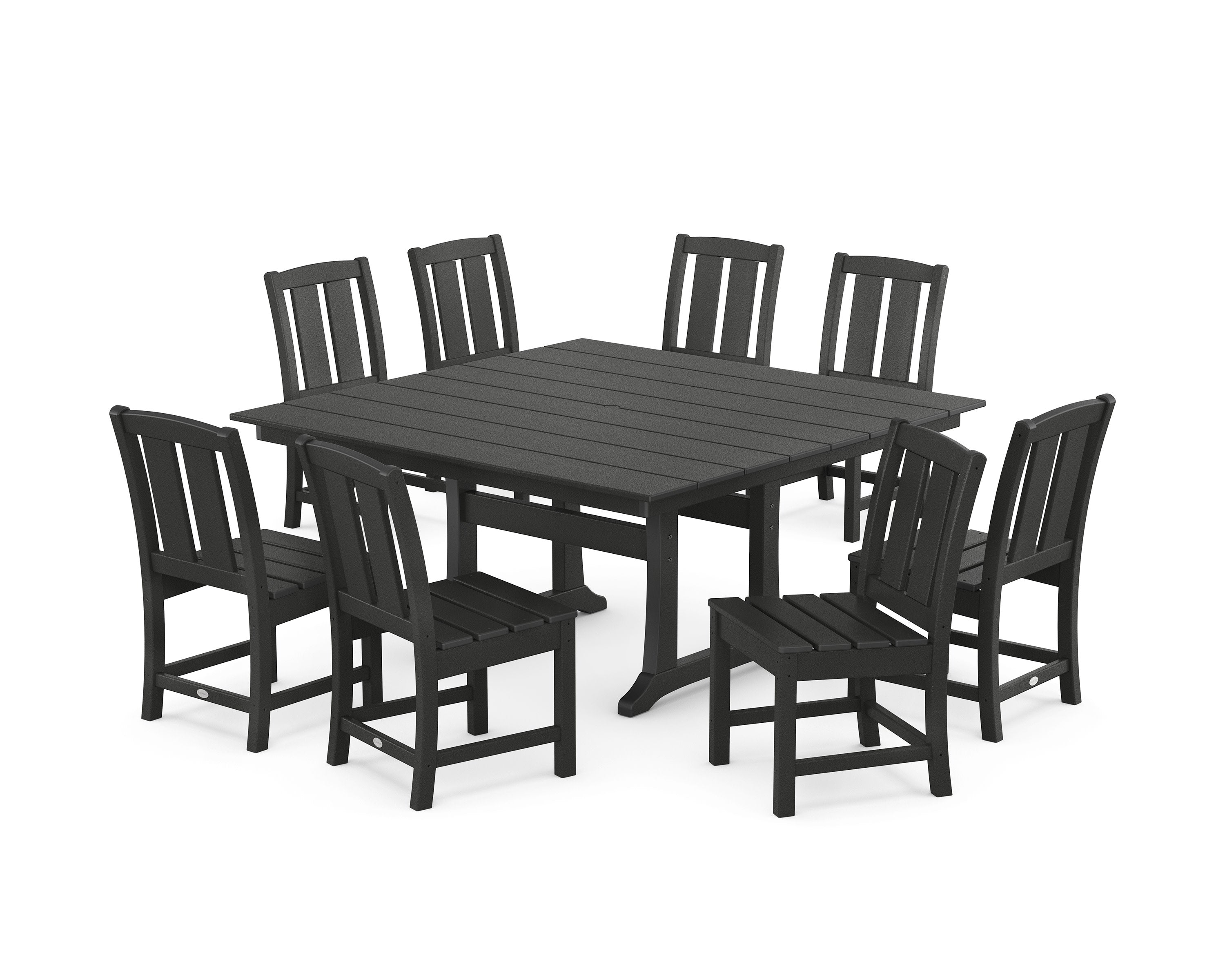 Mission Side Chair 9-Piece Square Farmhouse Dining Set with Trestle Legs in Black