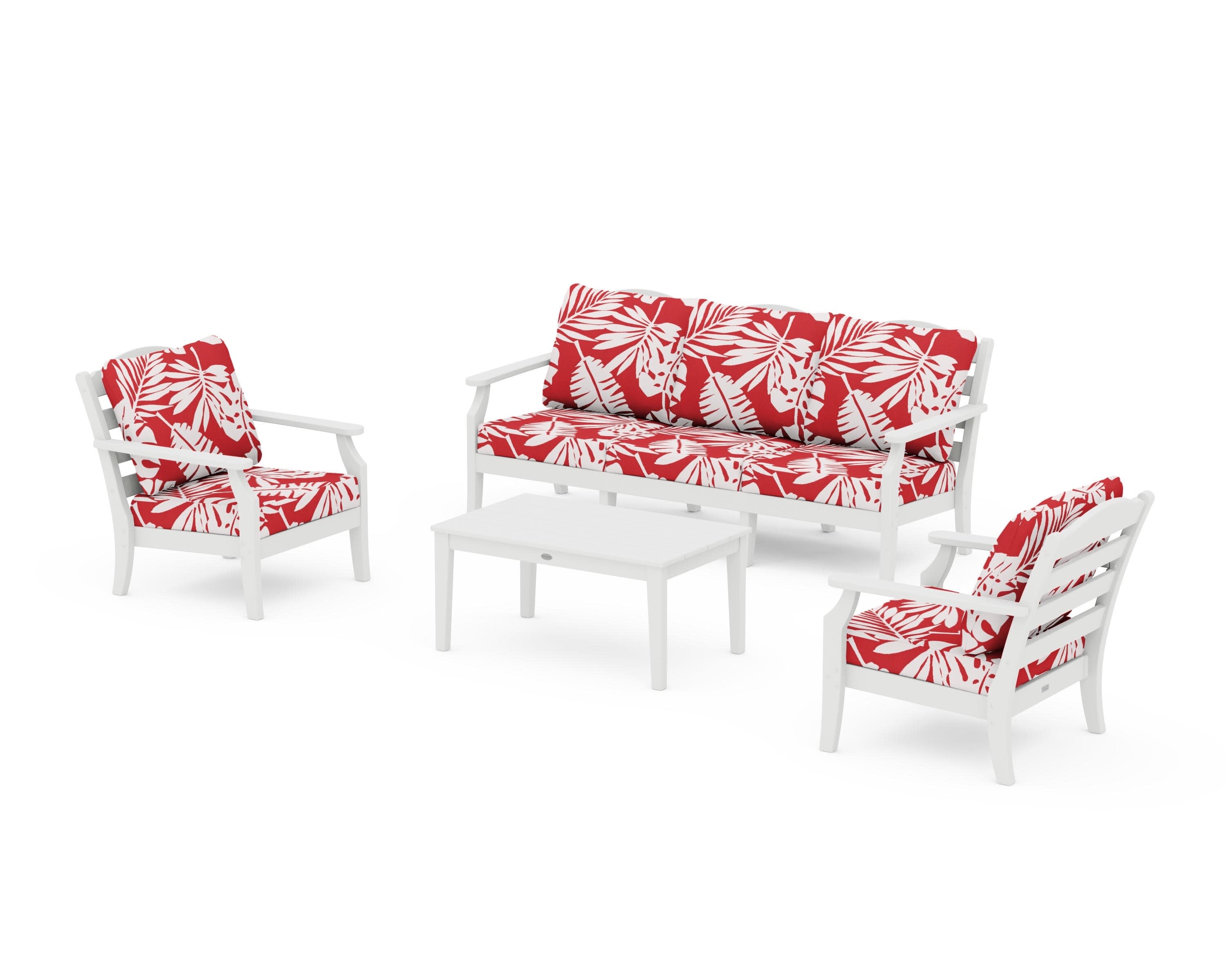 Savannah 4-Piece Deep Seating Set with Sofa in White / Leaf Crimson