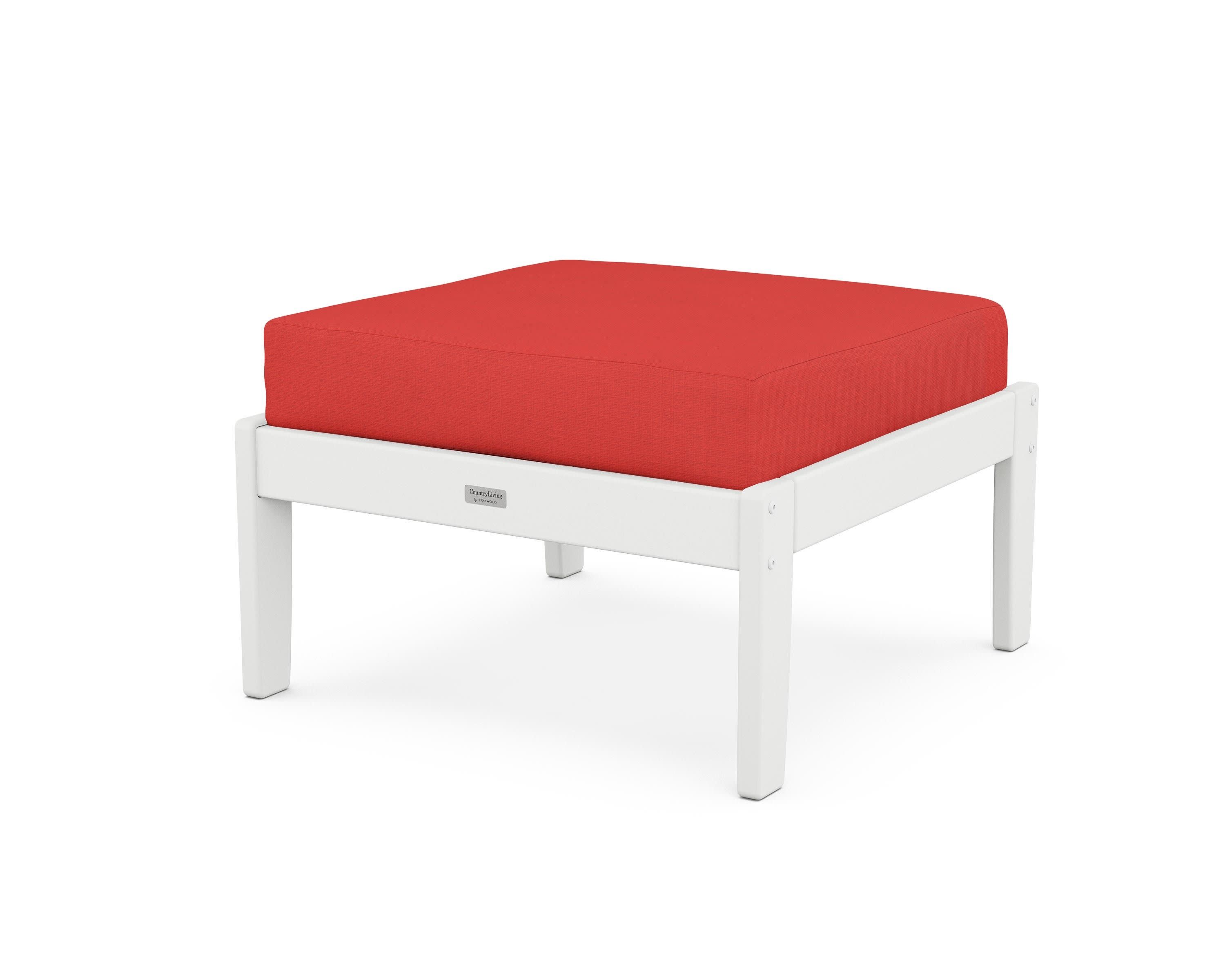 Cottage Deep Seating Ottoman in White / Crimson Linen