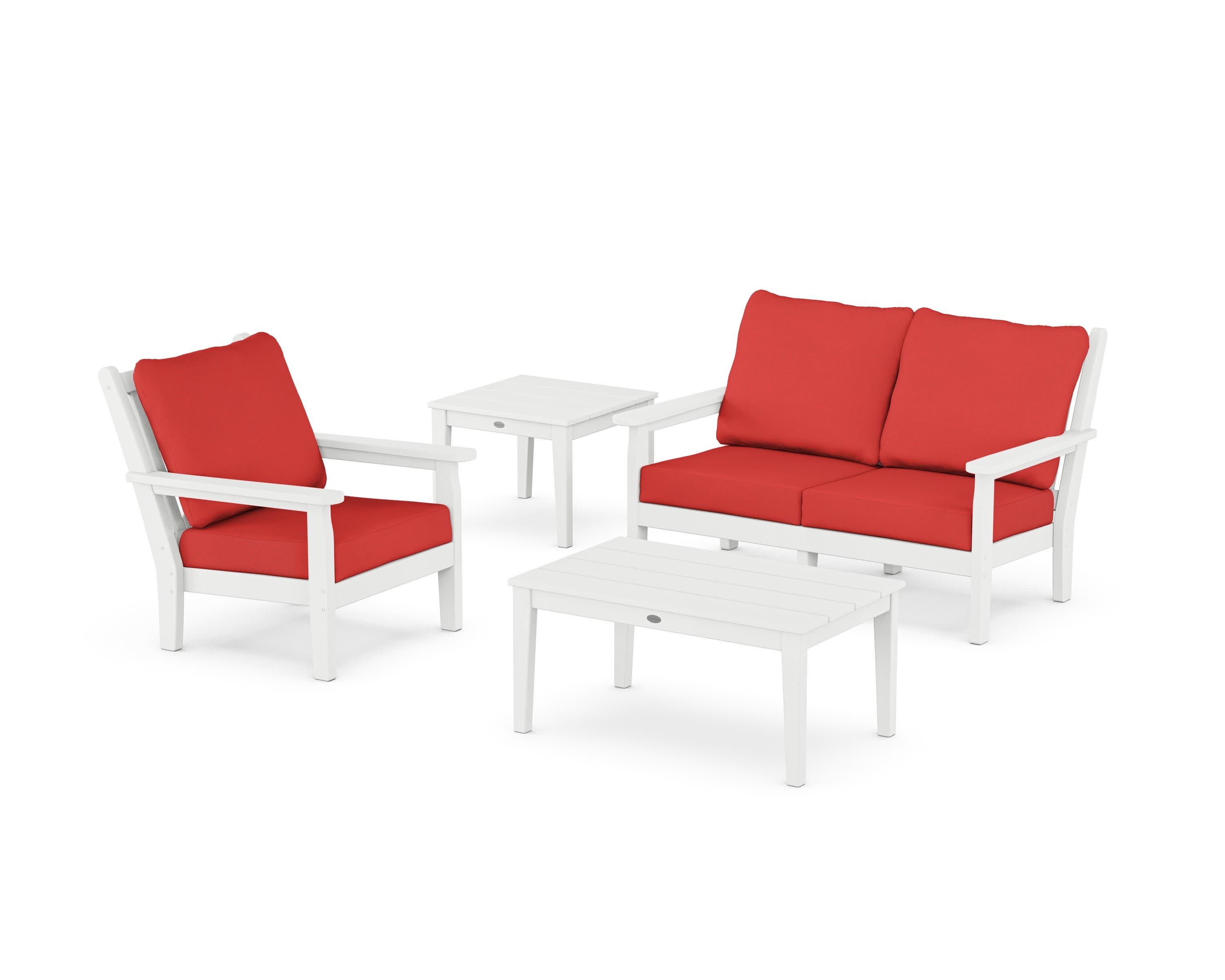 Chippendale 4-Piece Deep Seating Set in White / Crimson Linen
