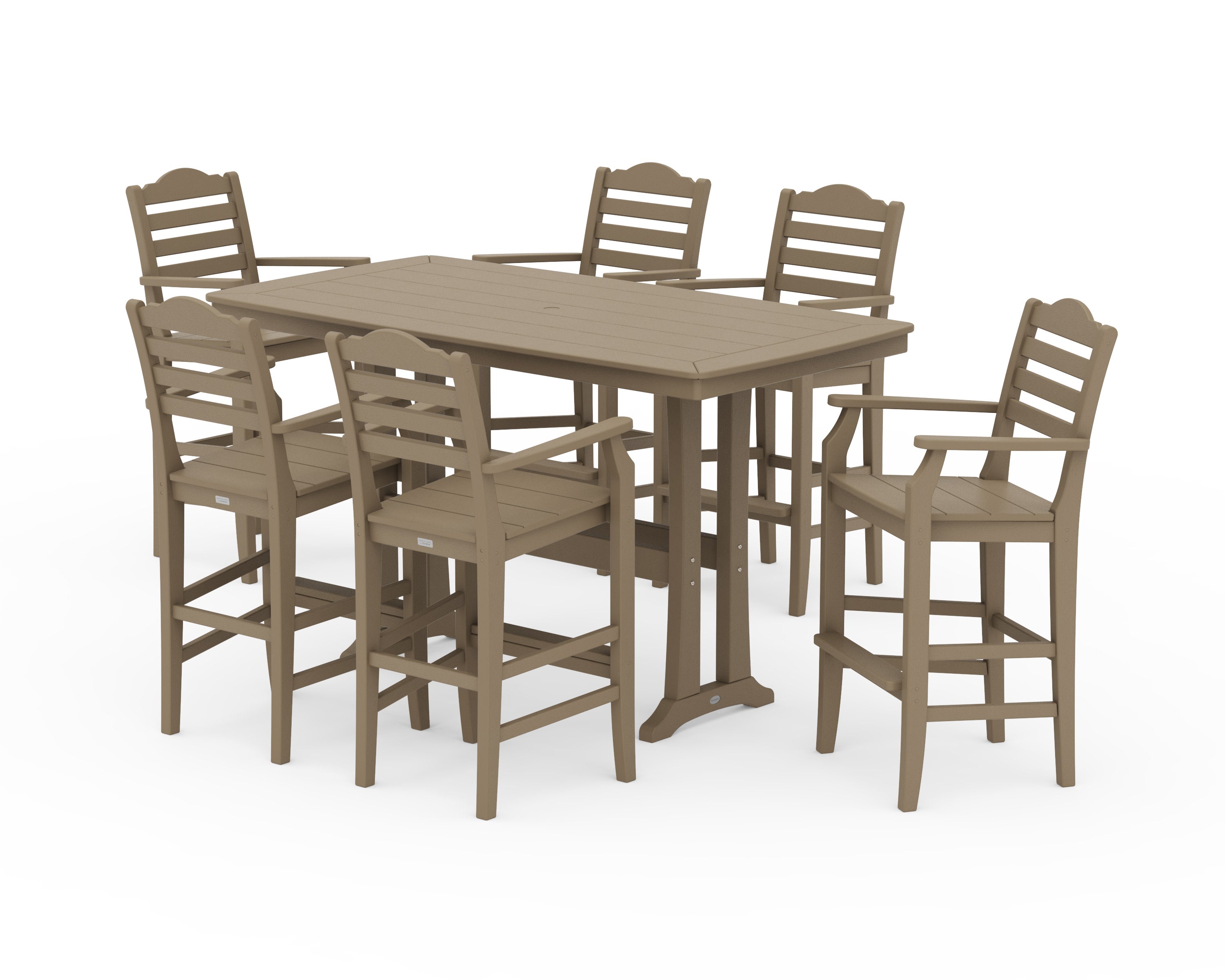 Savannah Arm Chair 7-Piece Bar Set with Trestle Legs in Vintage Sahara