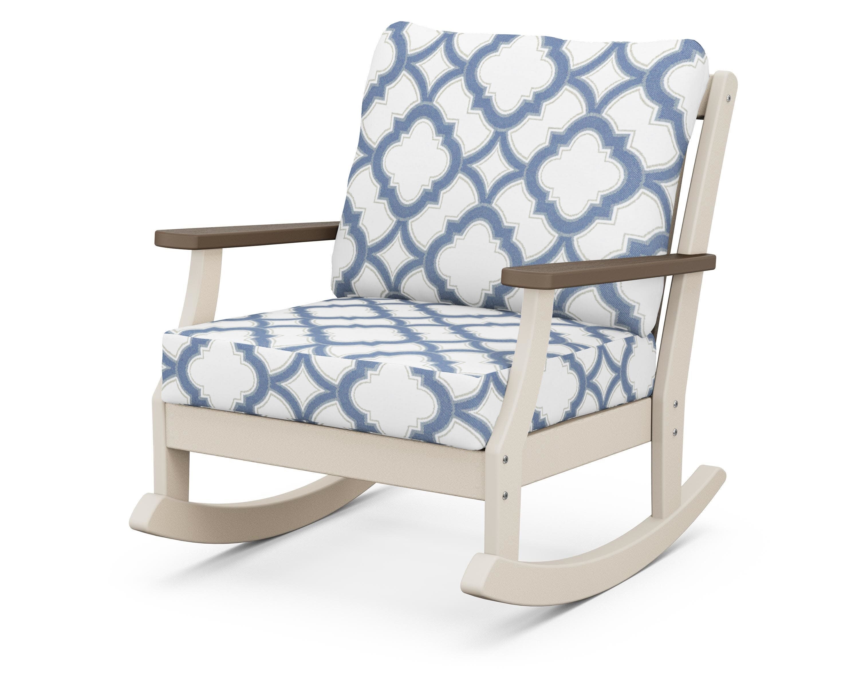 Braxton Deep Seating Rocking Chair in Sand / Kona / Trellis Sky Blue