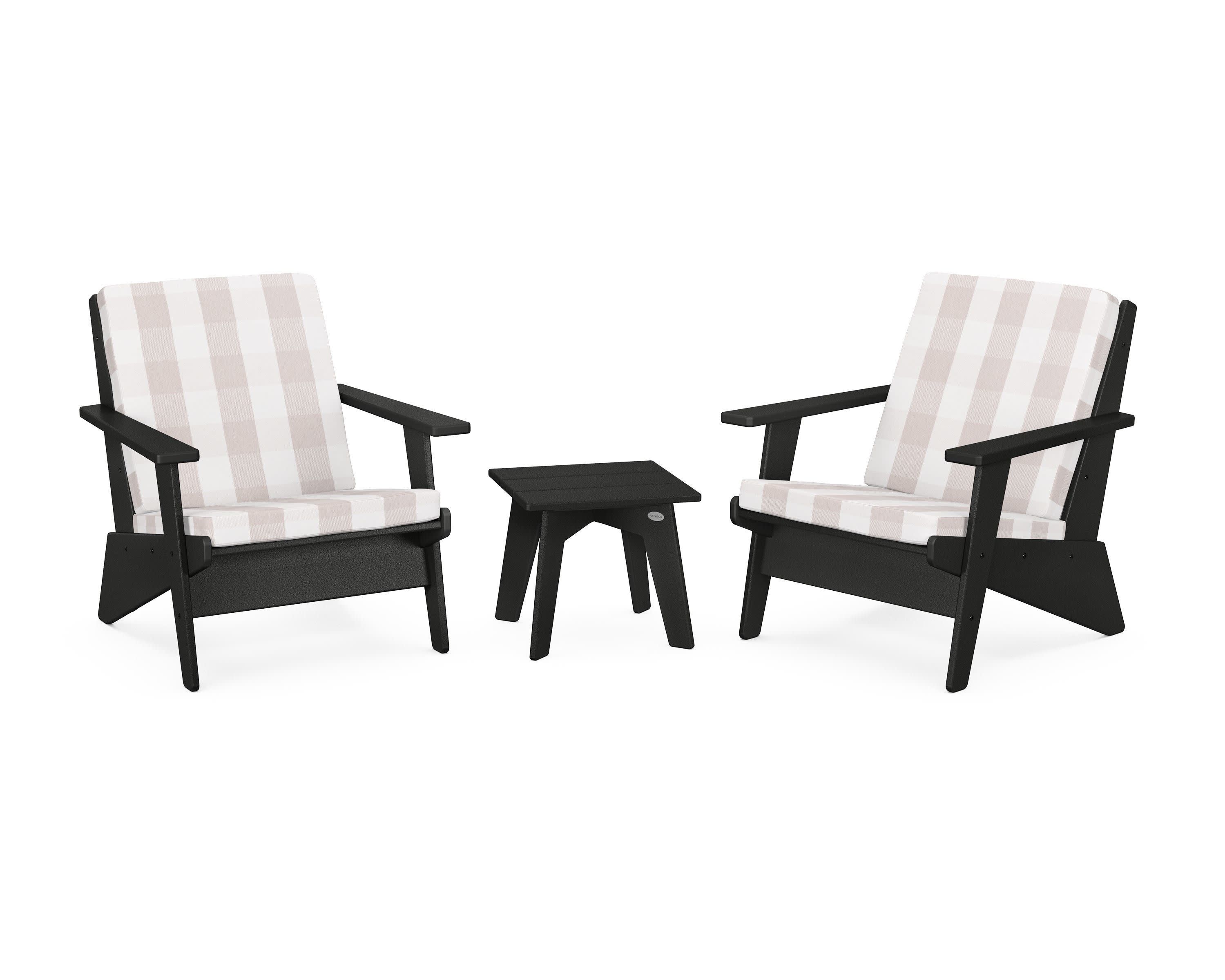 Riviera Modern Lounge 3-Piece Set in Black / Buffalo Plaid Dune Burlap