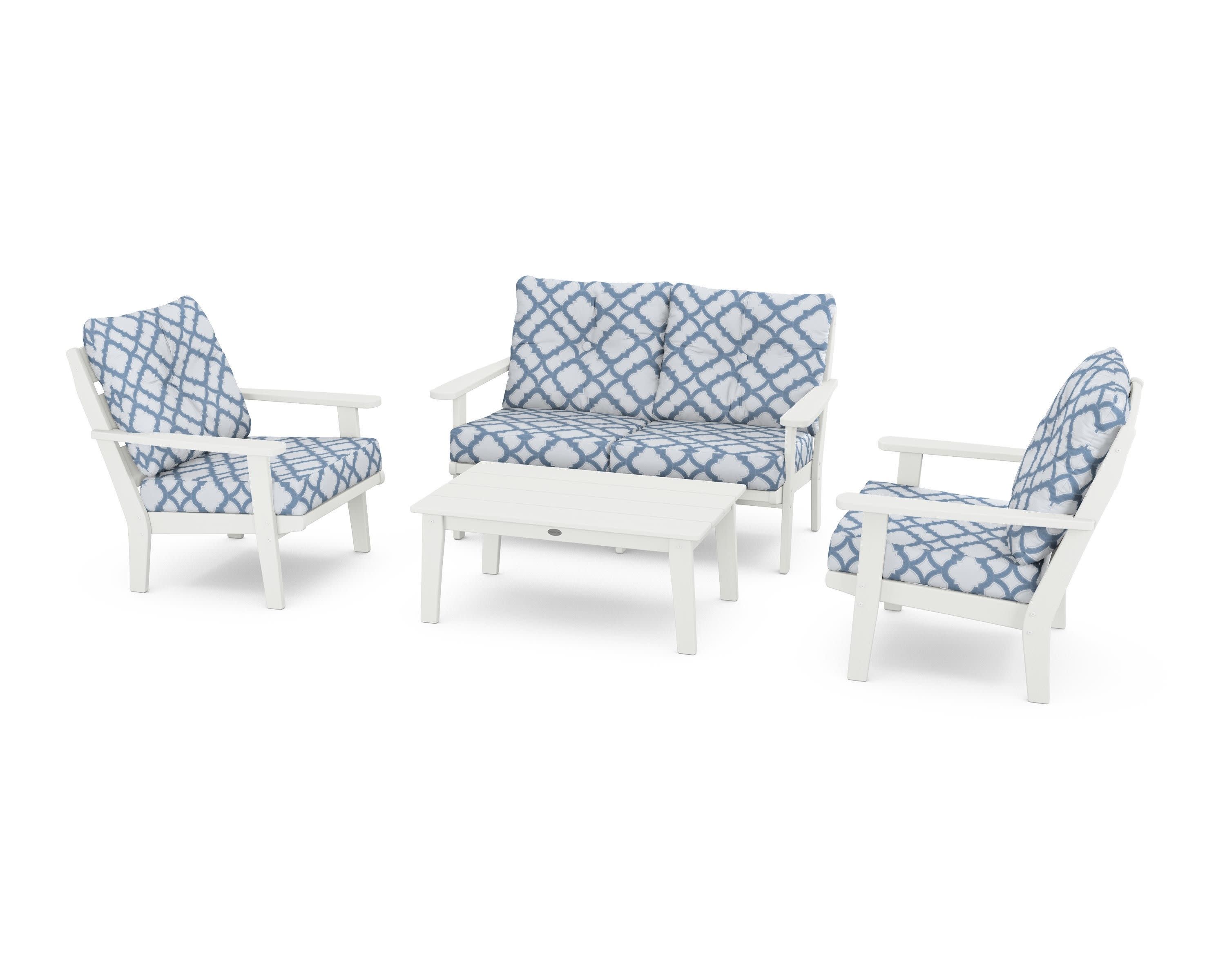 Lakeside 4-Piece Deep Seating Set in Vintage White / Trellis Sky Blue