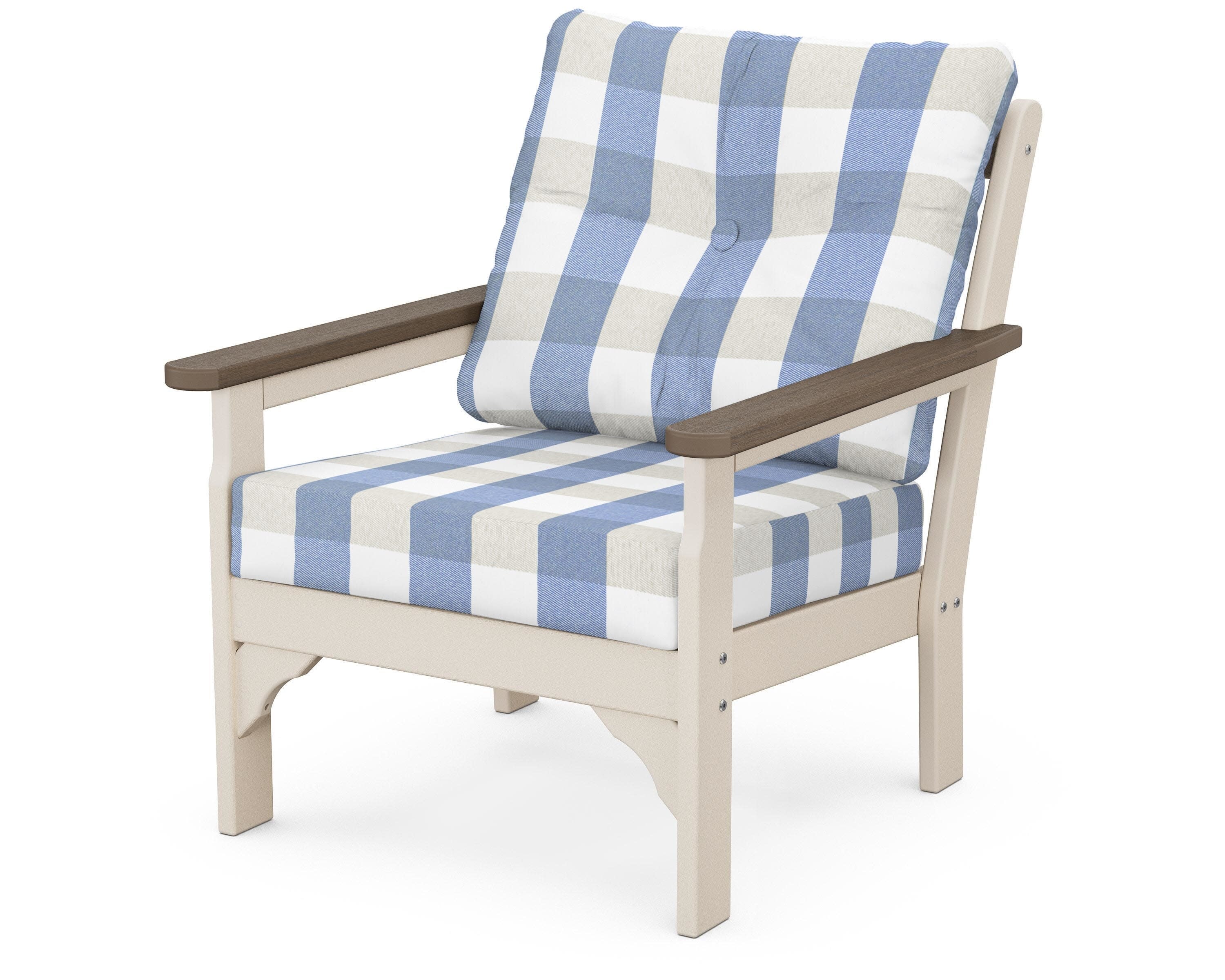 Vineyard Deep Seating Chair in Sand / Kona / Buffalo Plaid Sky Blue