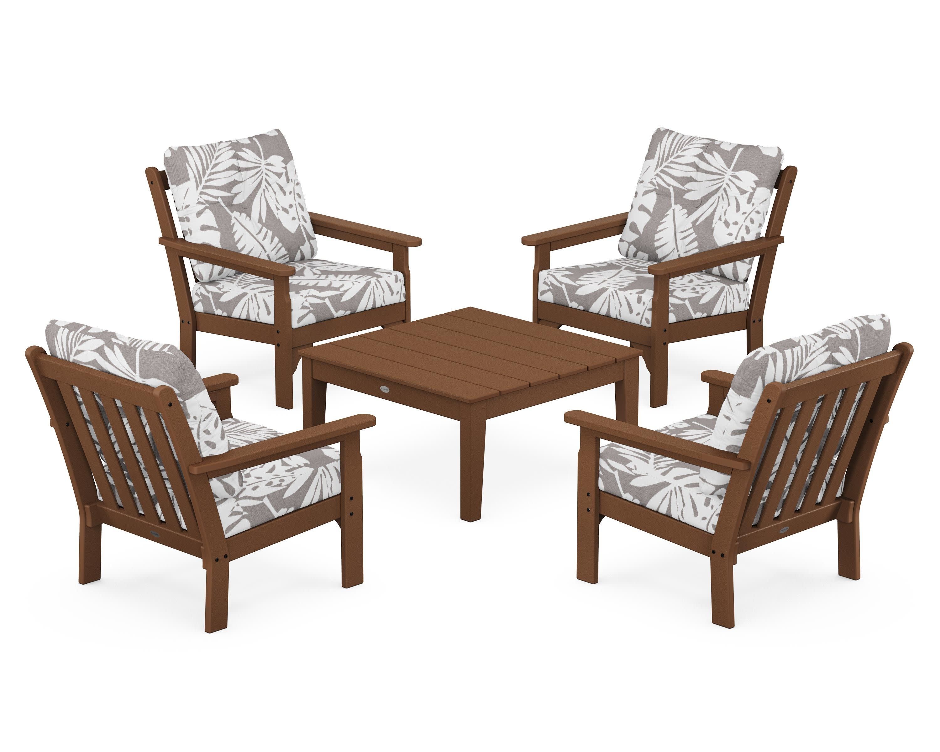 Vineyard 5-Piece Deep Seating Conversation Set in Teak / Leaf Grey Mist