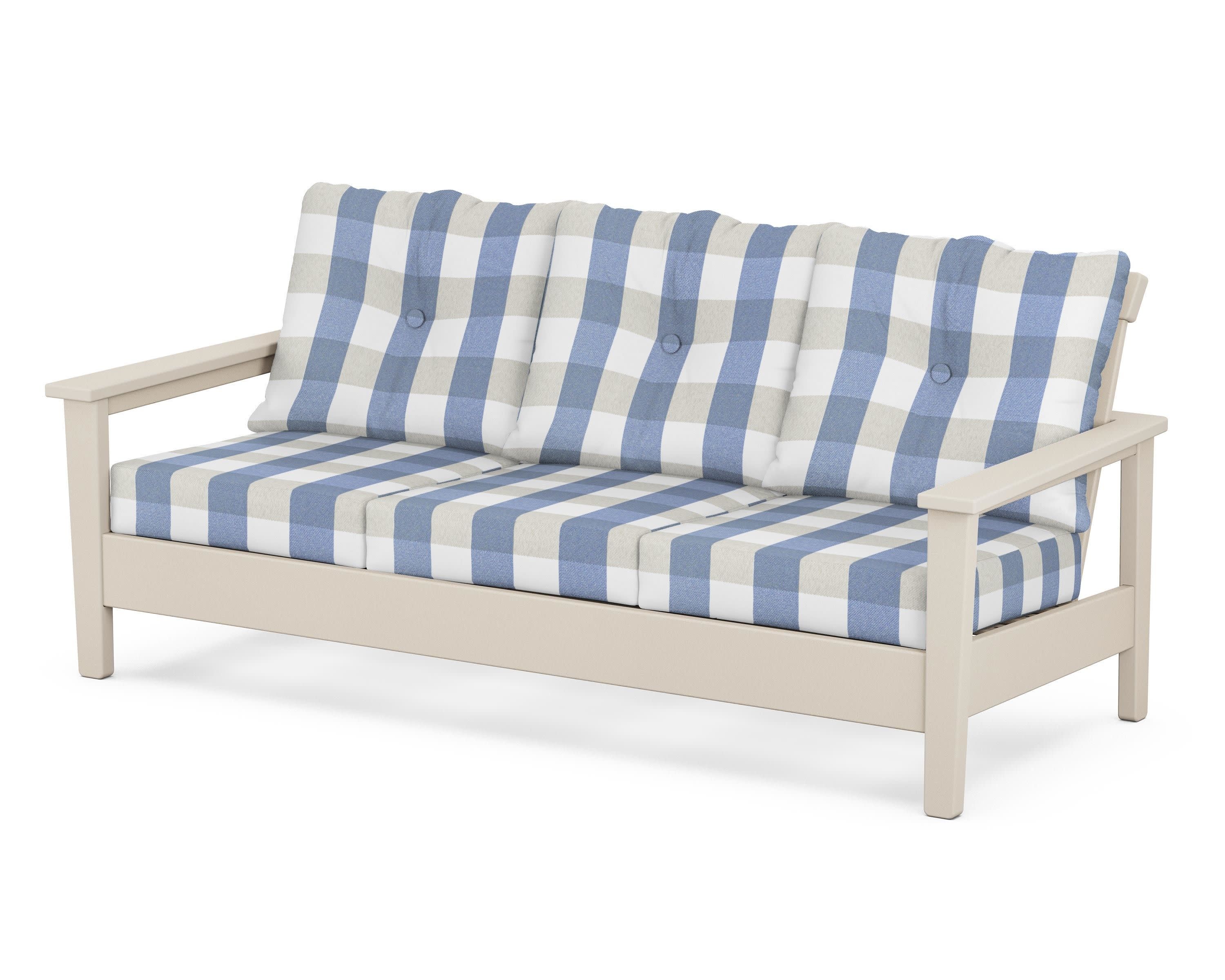 Prescott Deep Seating Sofa in Sand / Buffalo Plaid Sky Blue