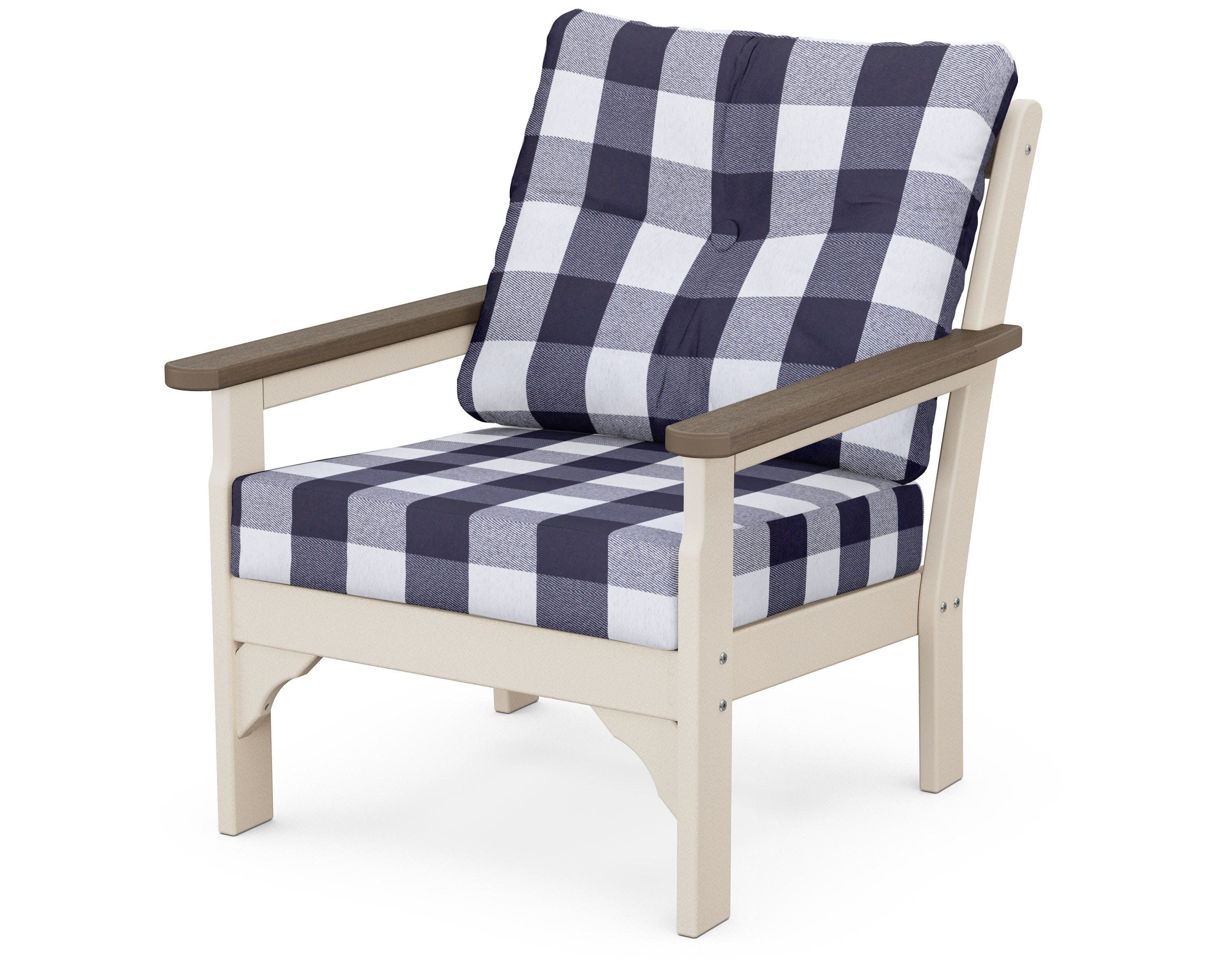 Vineyard Deep Seating Chair in Sand / Kona / Buffalo Plaid Navy