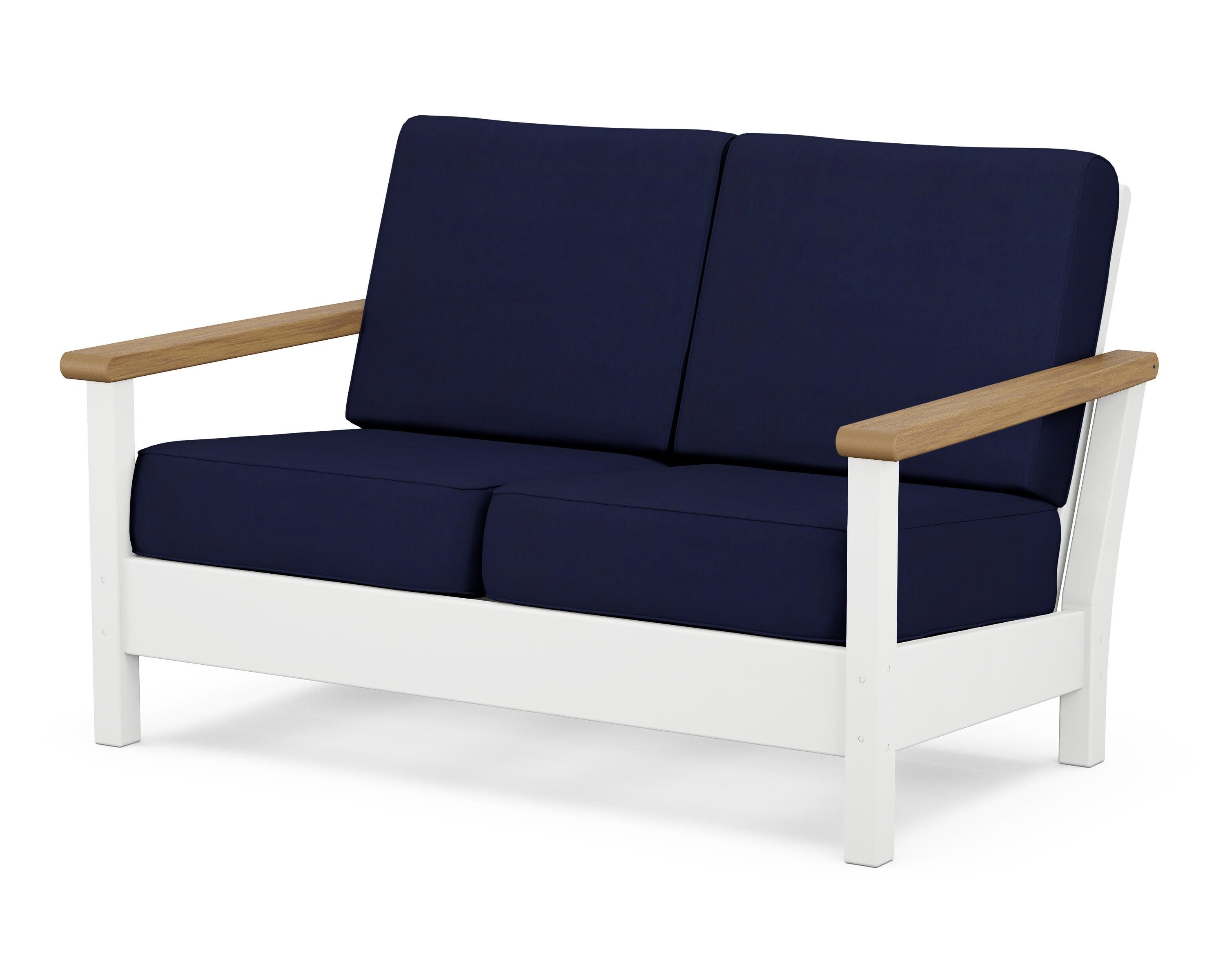 Harbour Deep Seating Loveseat in White / Natural / Navy