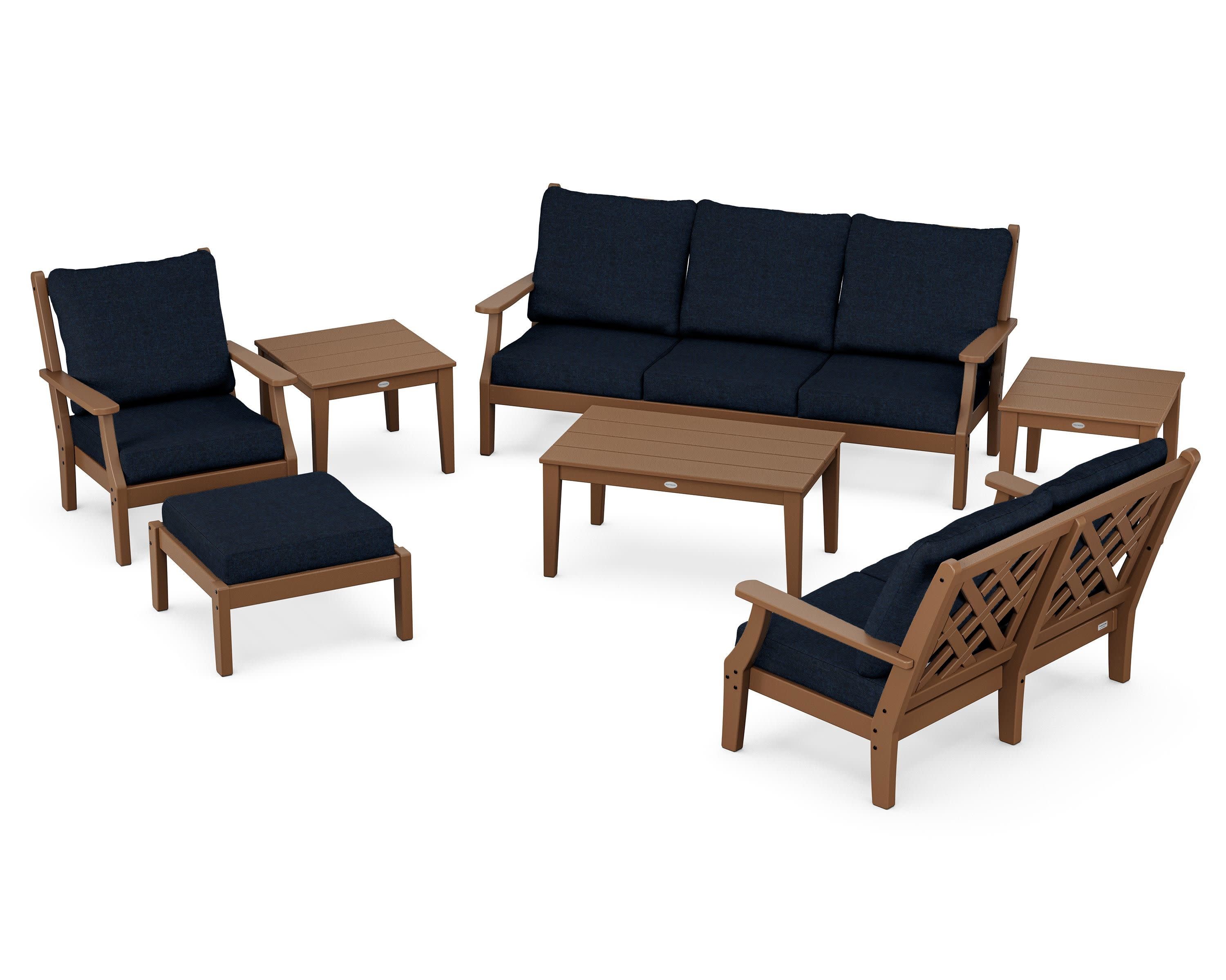 Wovendale 7-Piece Deep Seating Set in Teak / Marine Indigo