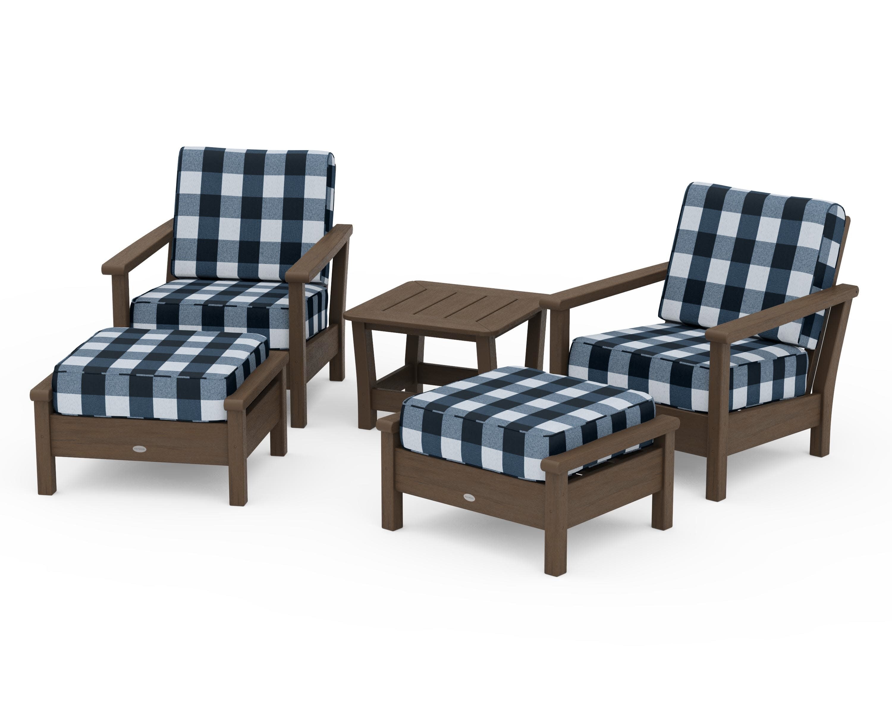 Harbour 5-Piece Deep Seating Chair Set in Kona / Buffalo Plaid Marine Indigo