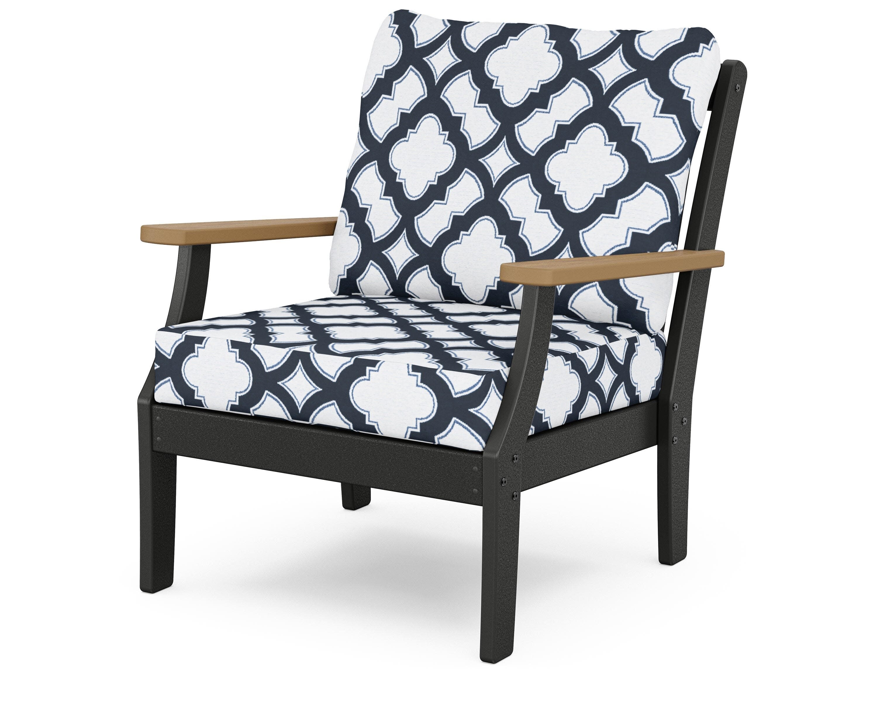 Braxton Deep Seating Chair in Black / Natural / Trellis Marine Indigo