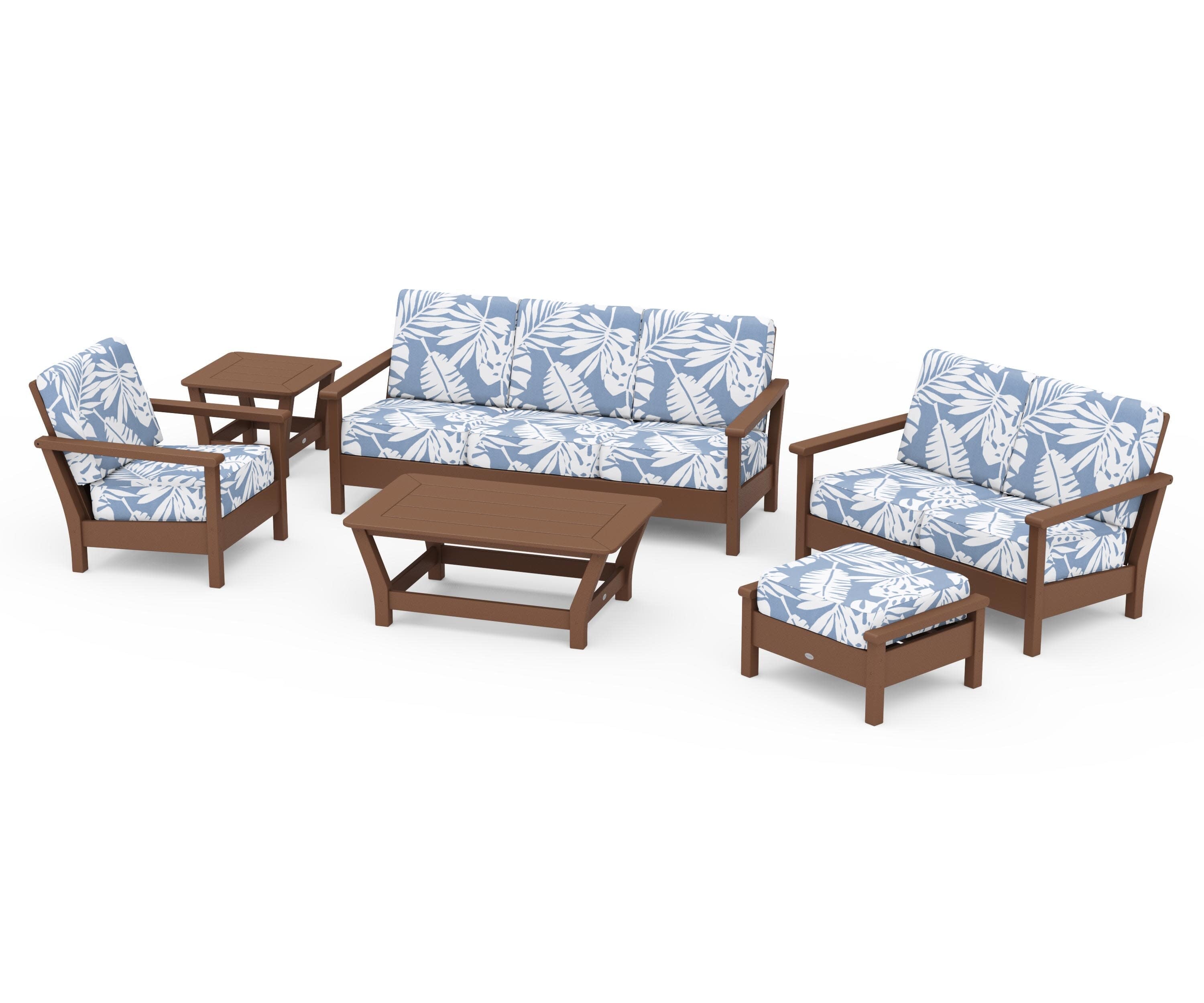 Harbour 6-Piece Outdoor Living Set in Teak / Leaf Sky Blue