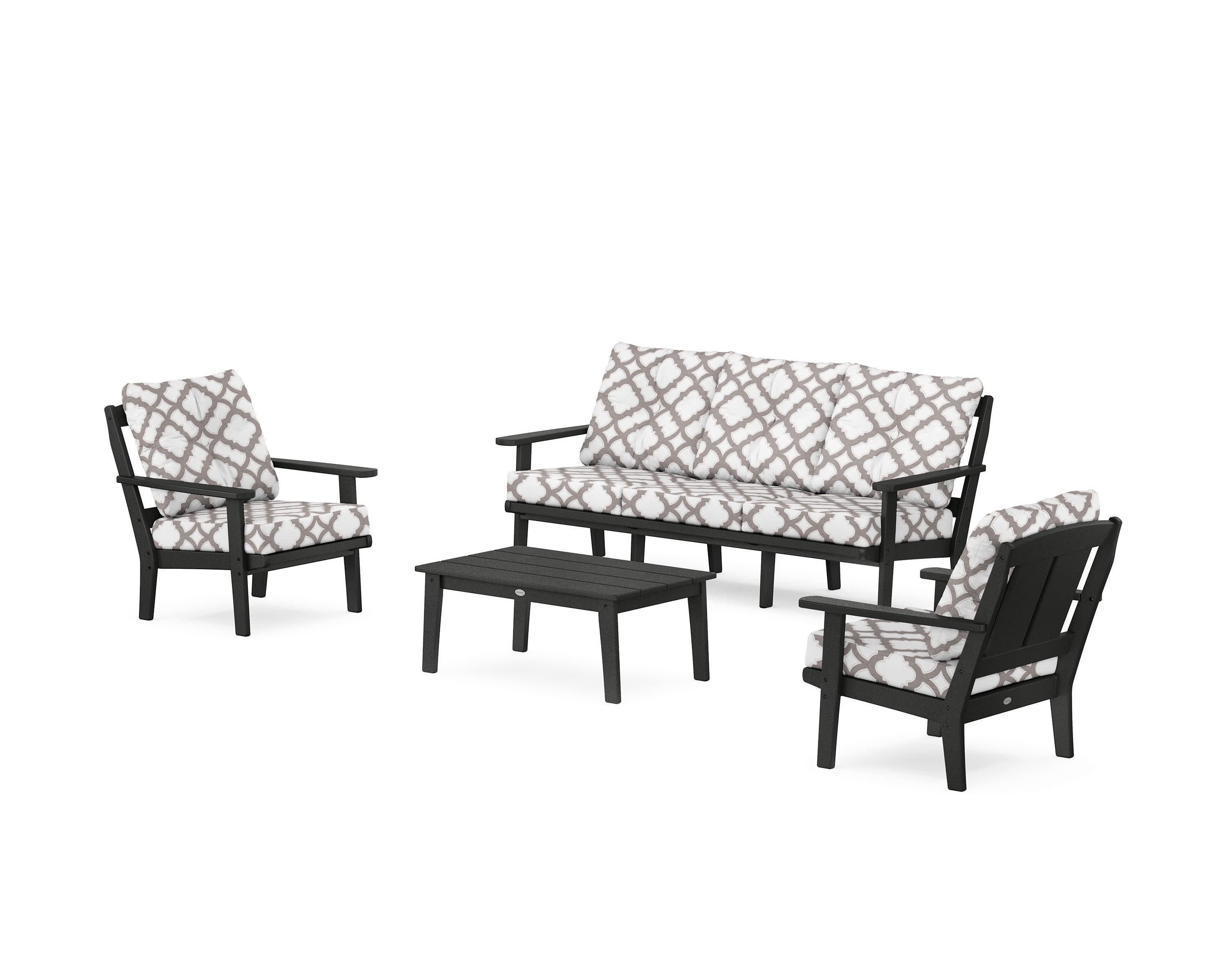 Mission 4-Piece Deep Seating Set with Sofa in Black / Trellis Grey Mist