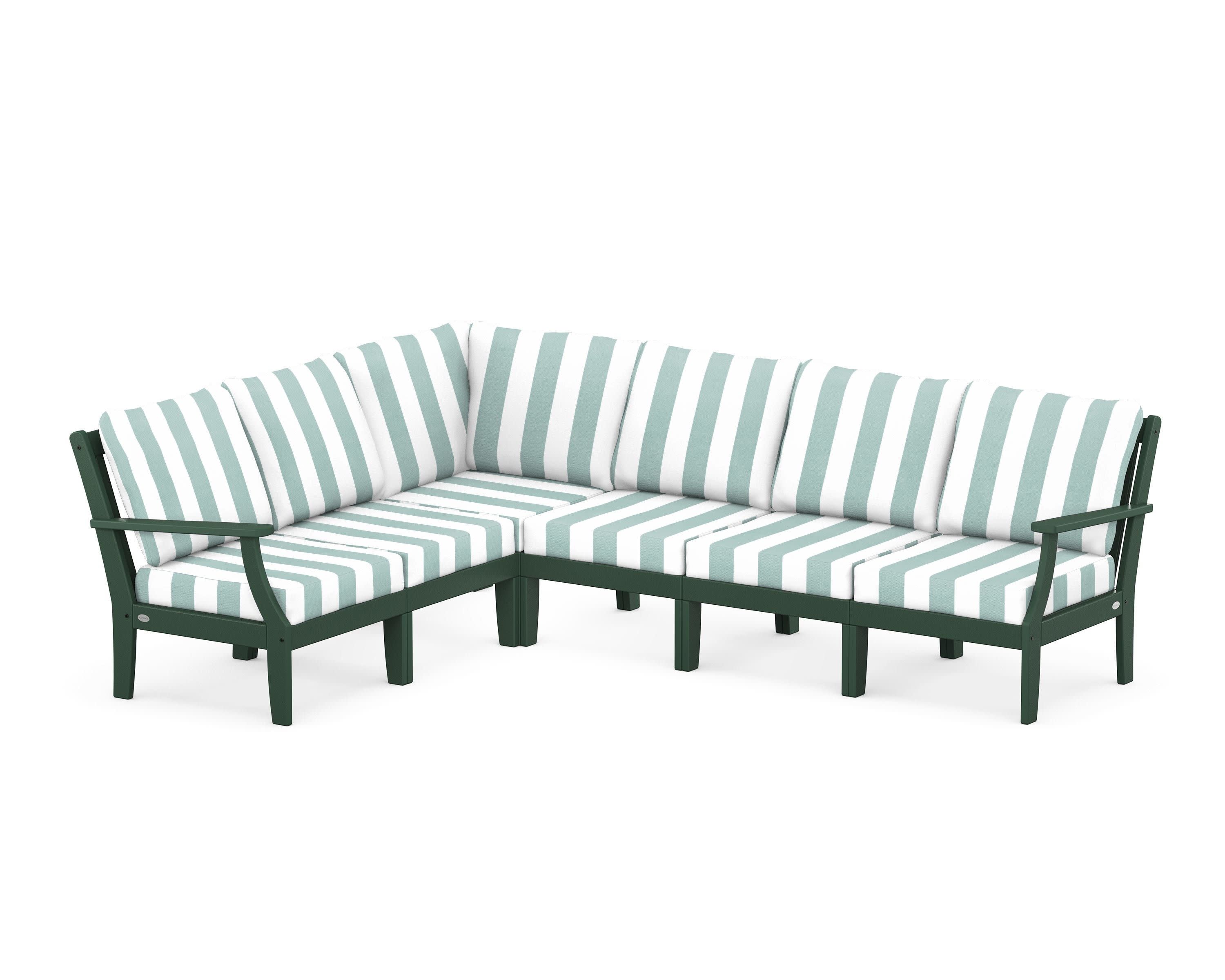Braxton Modular 6-Piece Deep Seating Set in Green / Cabana Stripe Glacier Spa