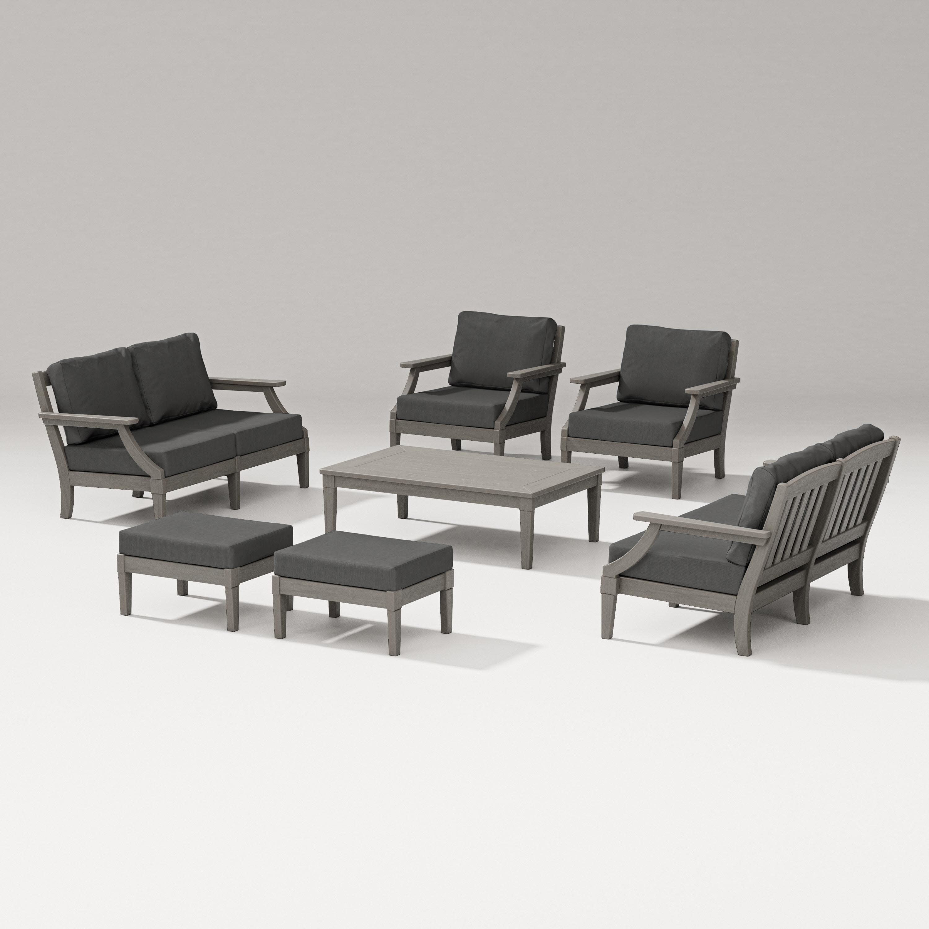 Estate 7-Piece Lounge Loveseat Set in Driftwood / Spectrum Carbon