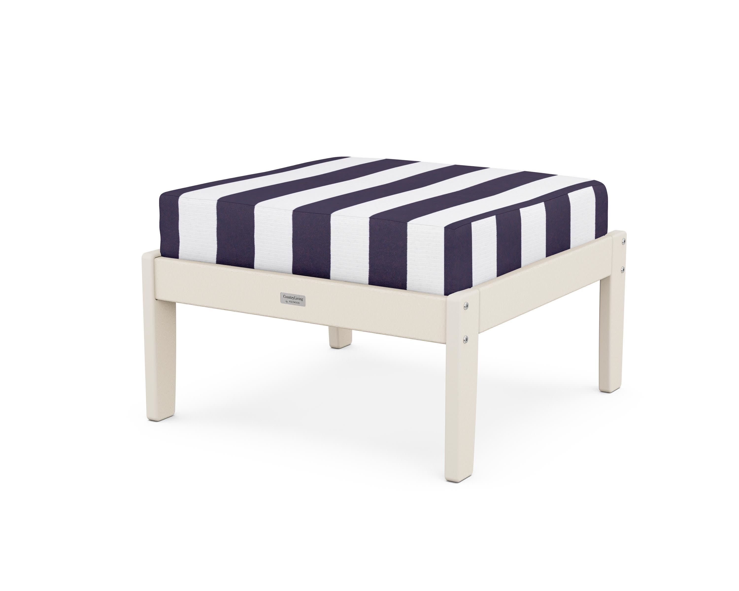 Cottage Deep Seating Ottoman in Sand / Cabana Stripe Navy