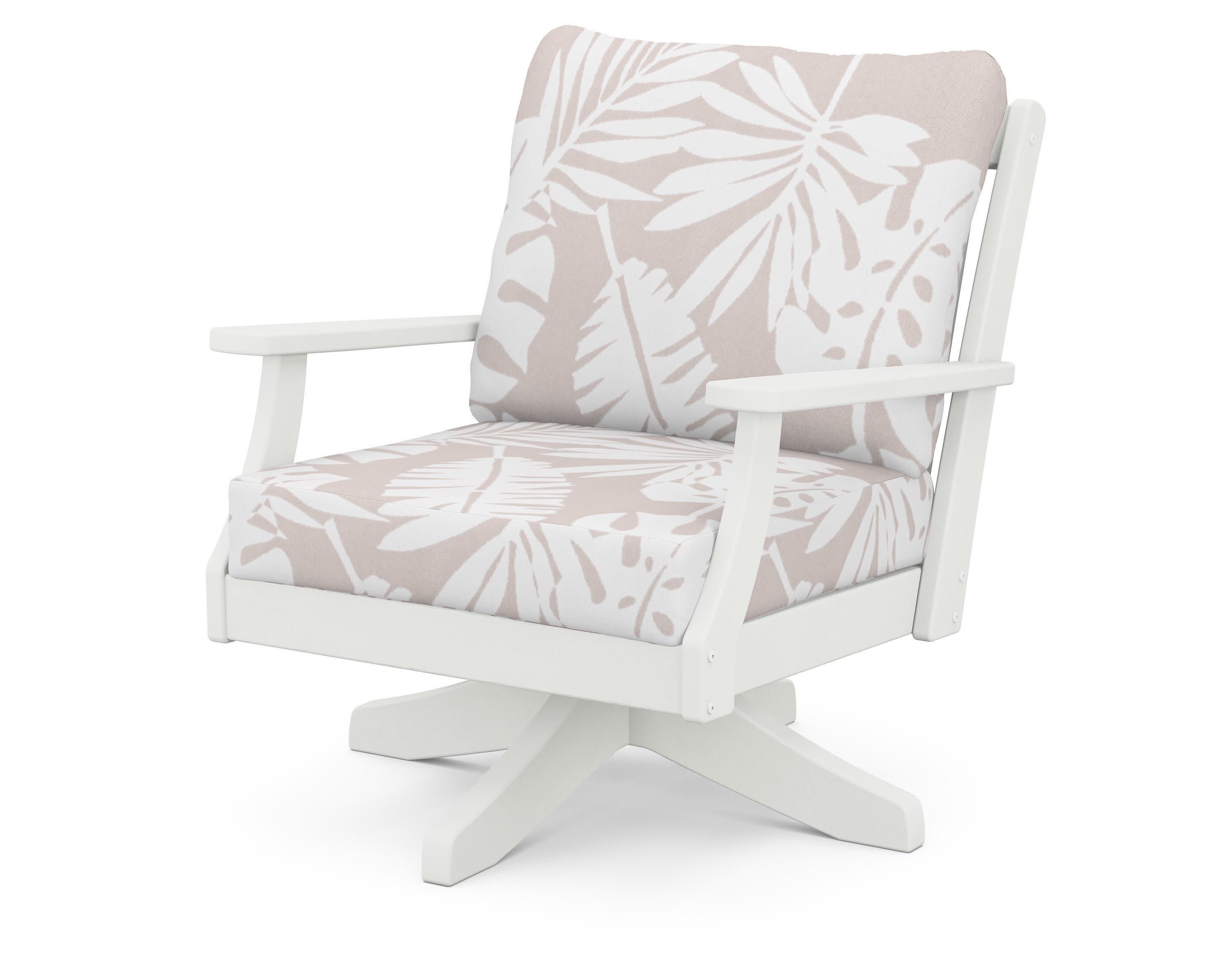 Braxton Deep Seating Swivel Chair in Vintage White / Leaf Dune Burlap
